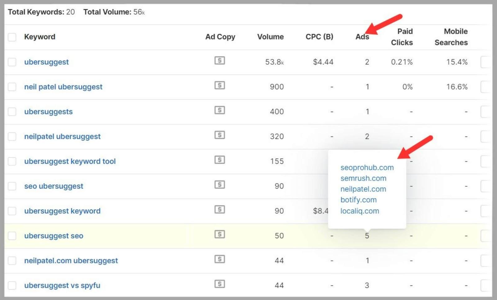 Domains advertising for target keyword