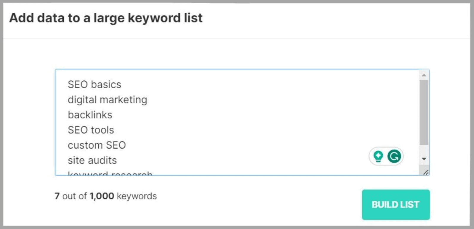 Add up   to 1000 keywords simultaneously