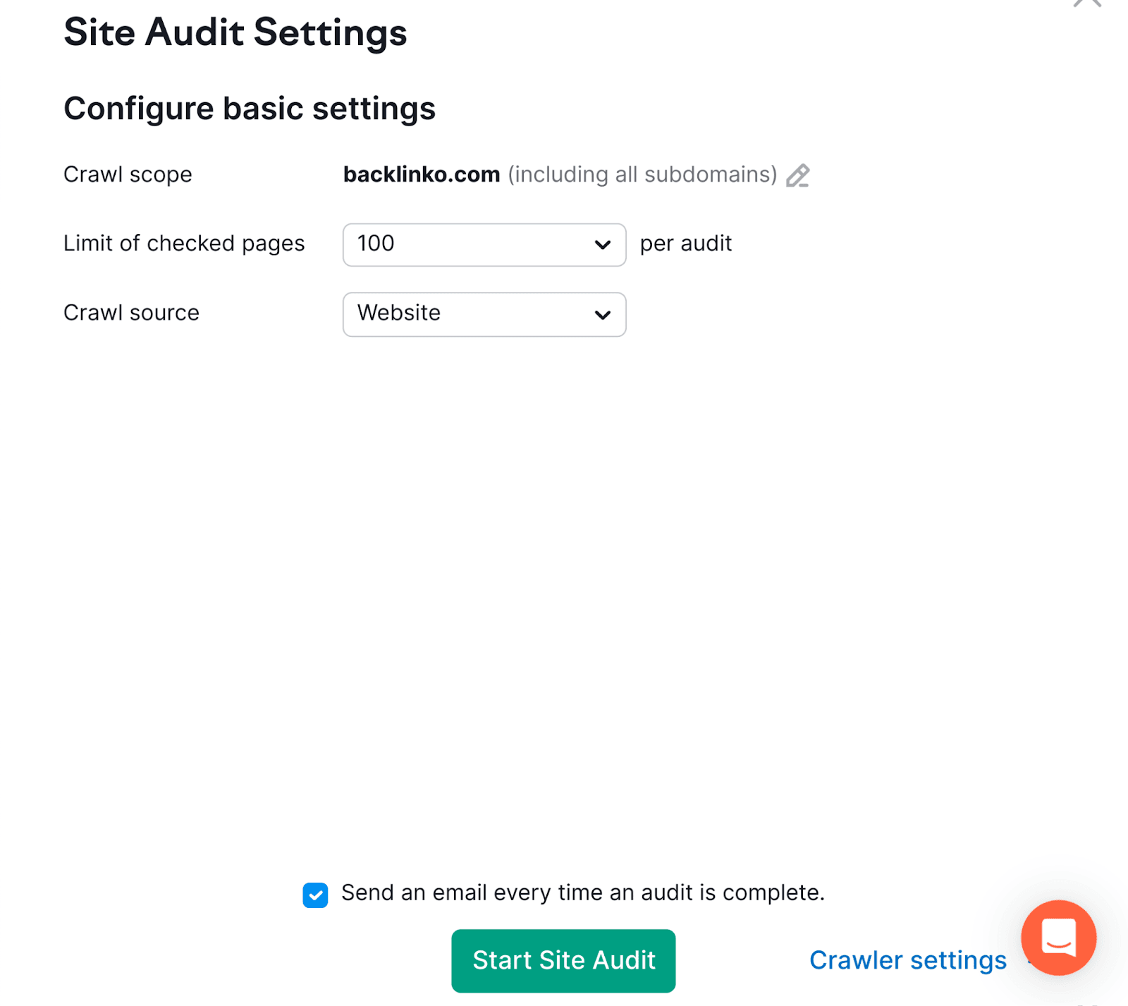 Site Audit Settings