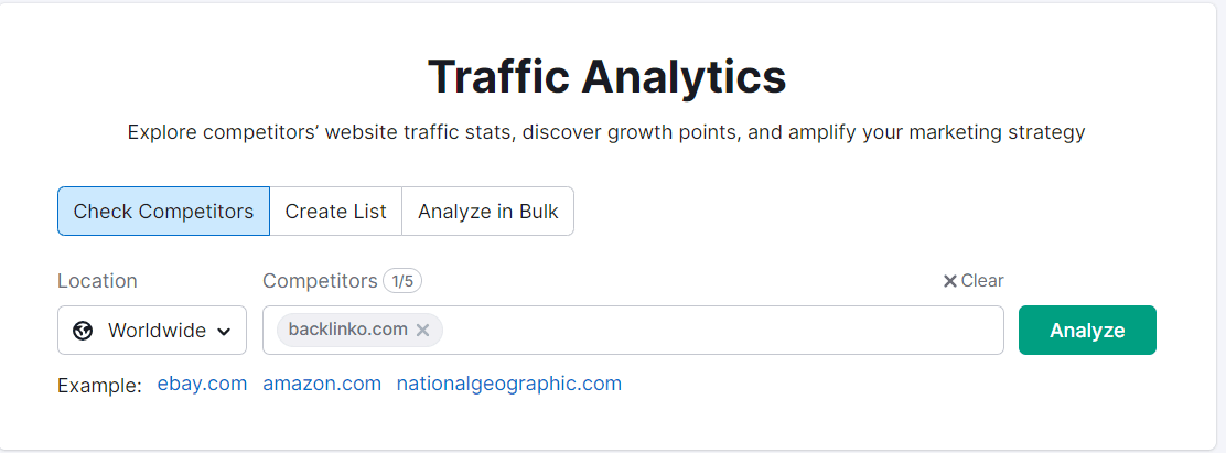 Enter domain on Traffic Analytics