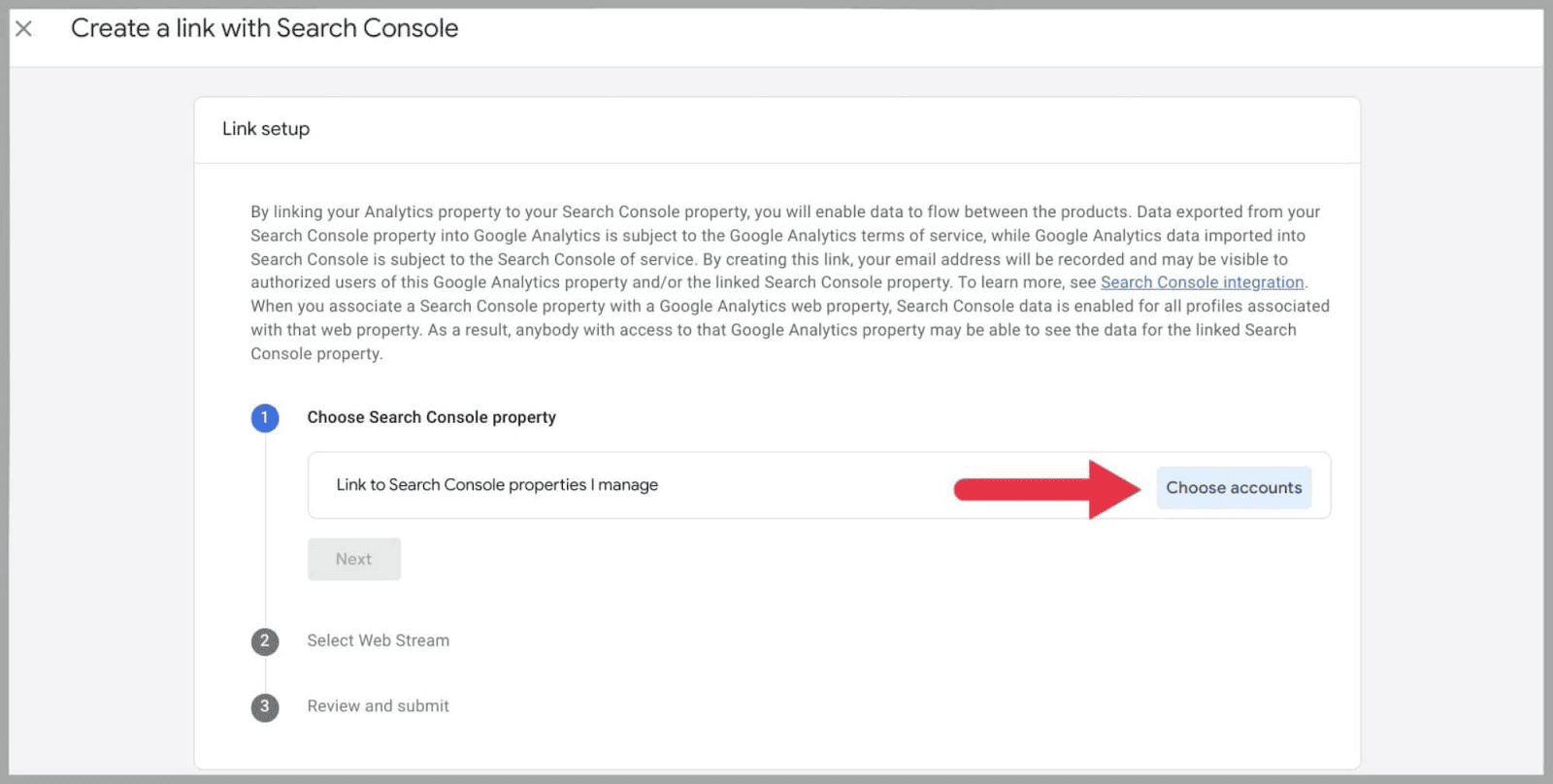 Choose accounts for domains managed