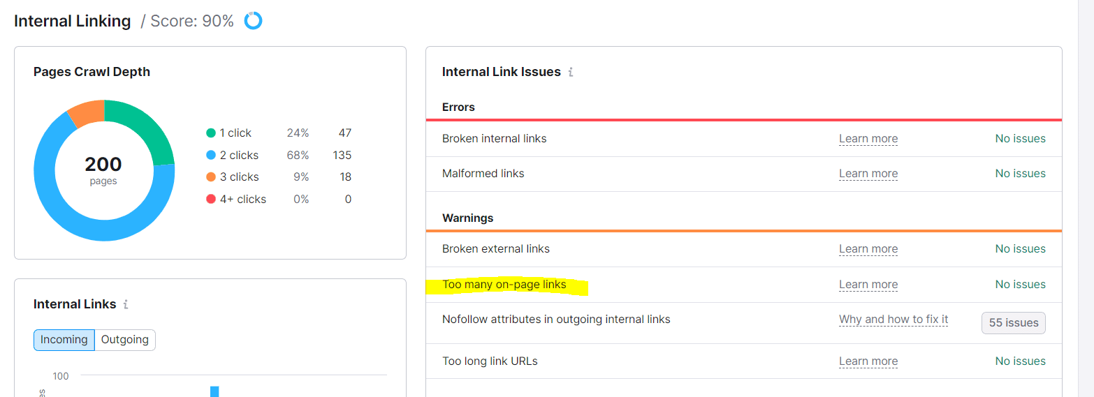 Zero issues with too many on-page links