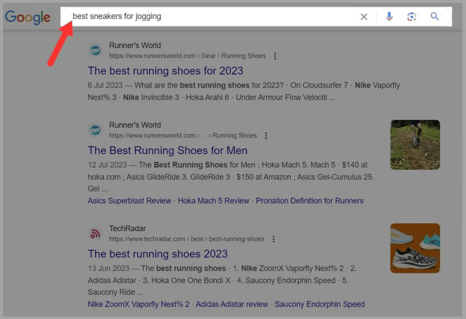 Best sneakers for jogging query on Google