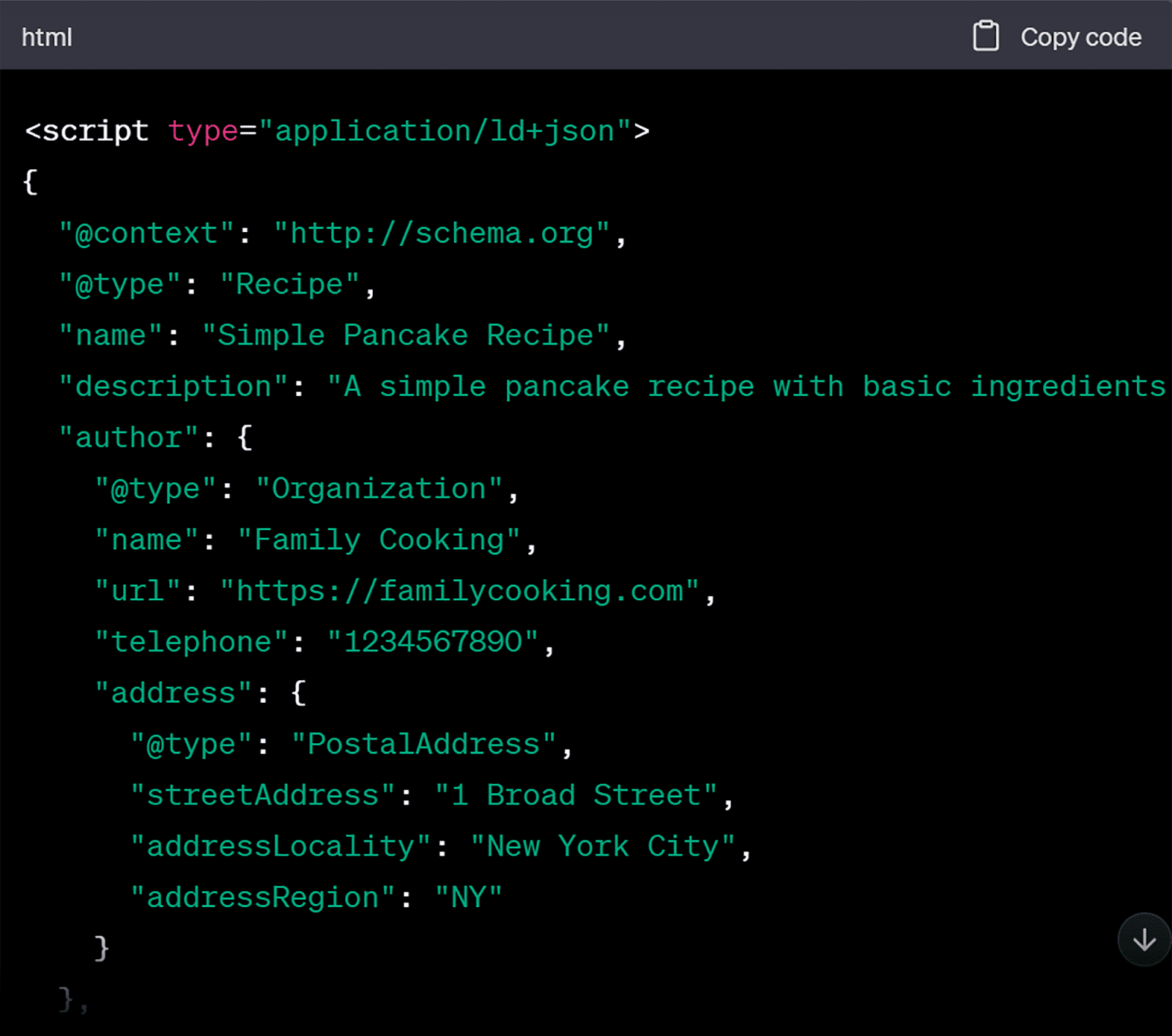 Code for schema markup from ChatGPT