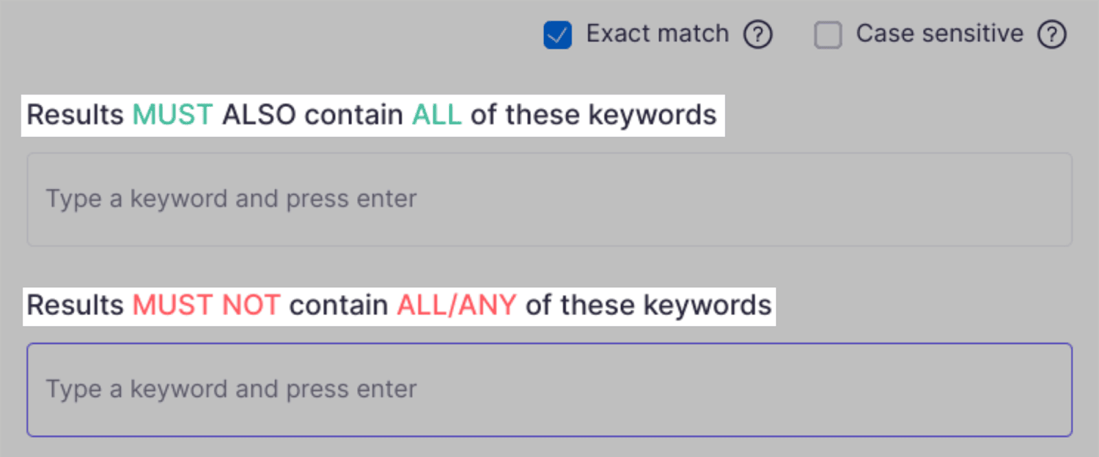 Define keywords to see  oregon  exclude