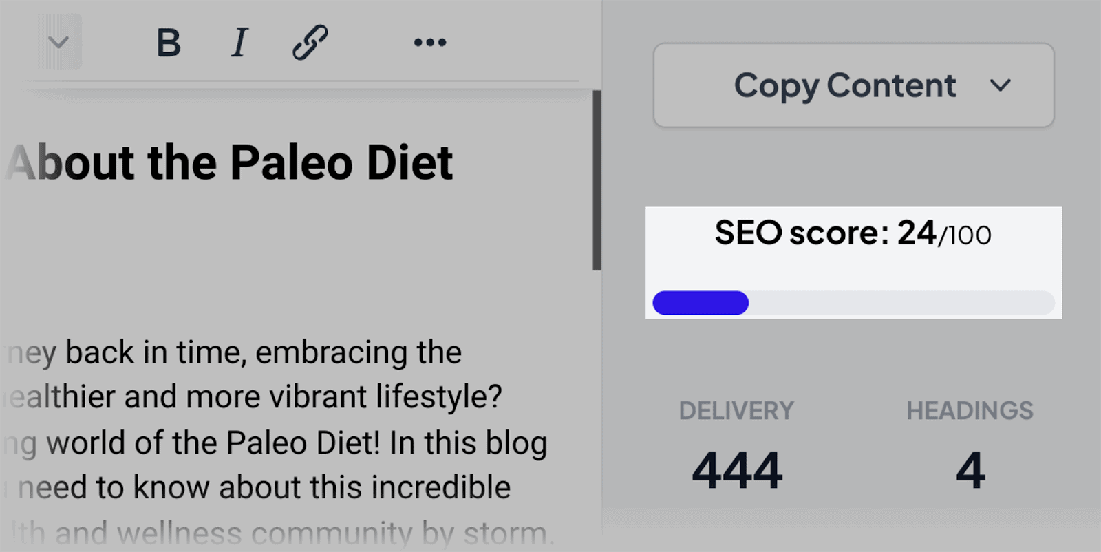 Semrush AI Writing further gives an SEO score