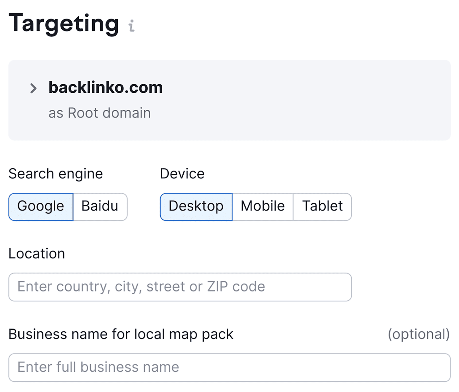 Set targeting settings