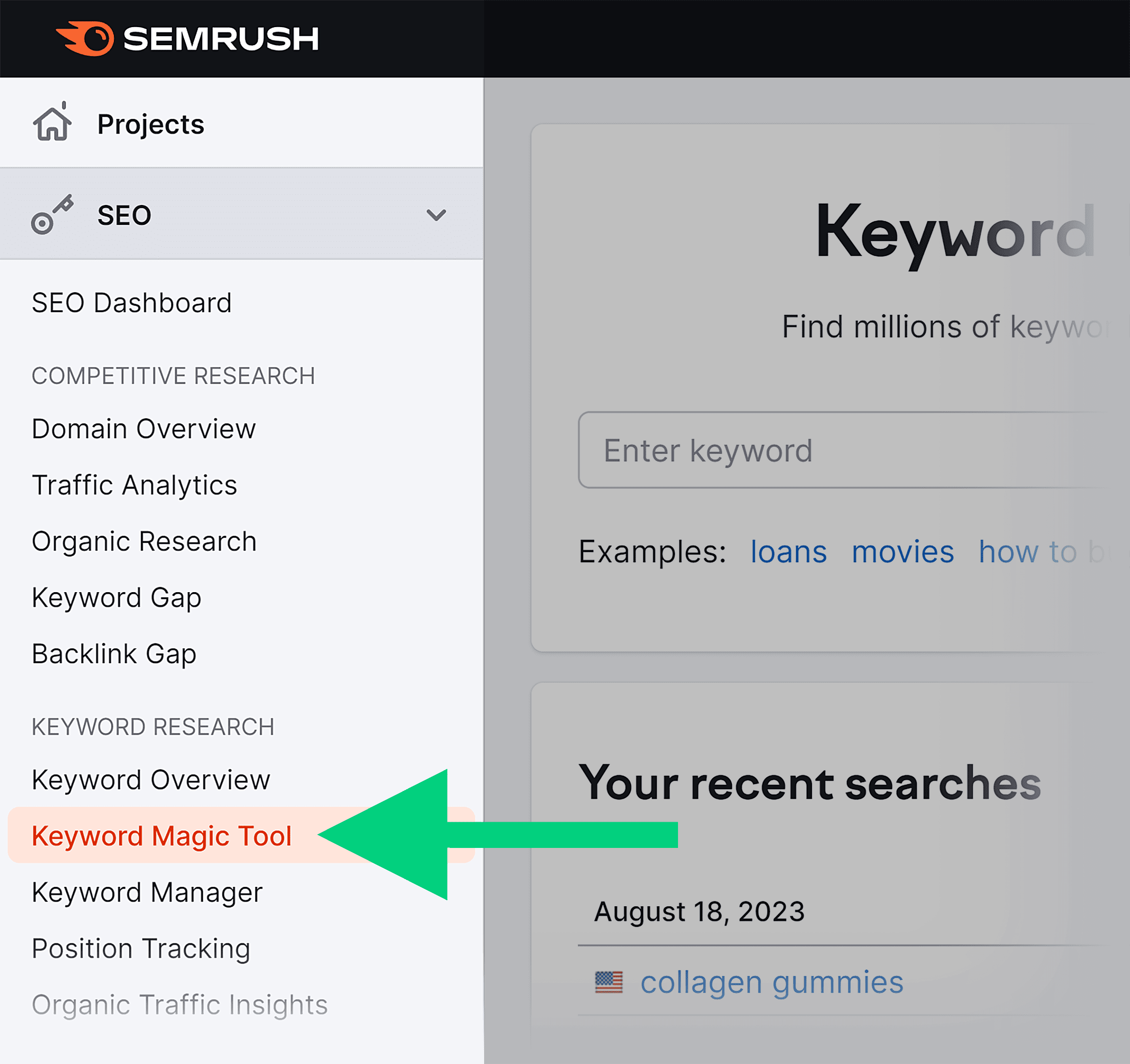 Semrush - أداة سحرية للكلمات الرئيسية