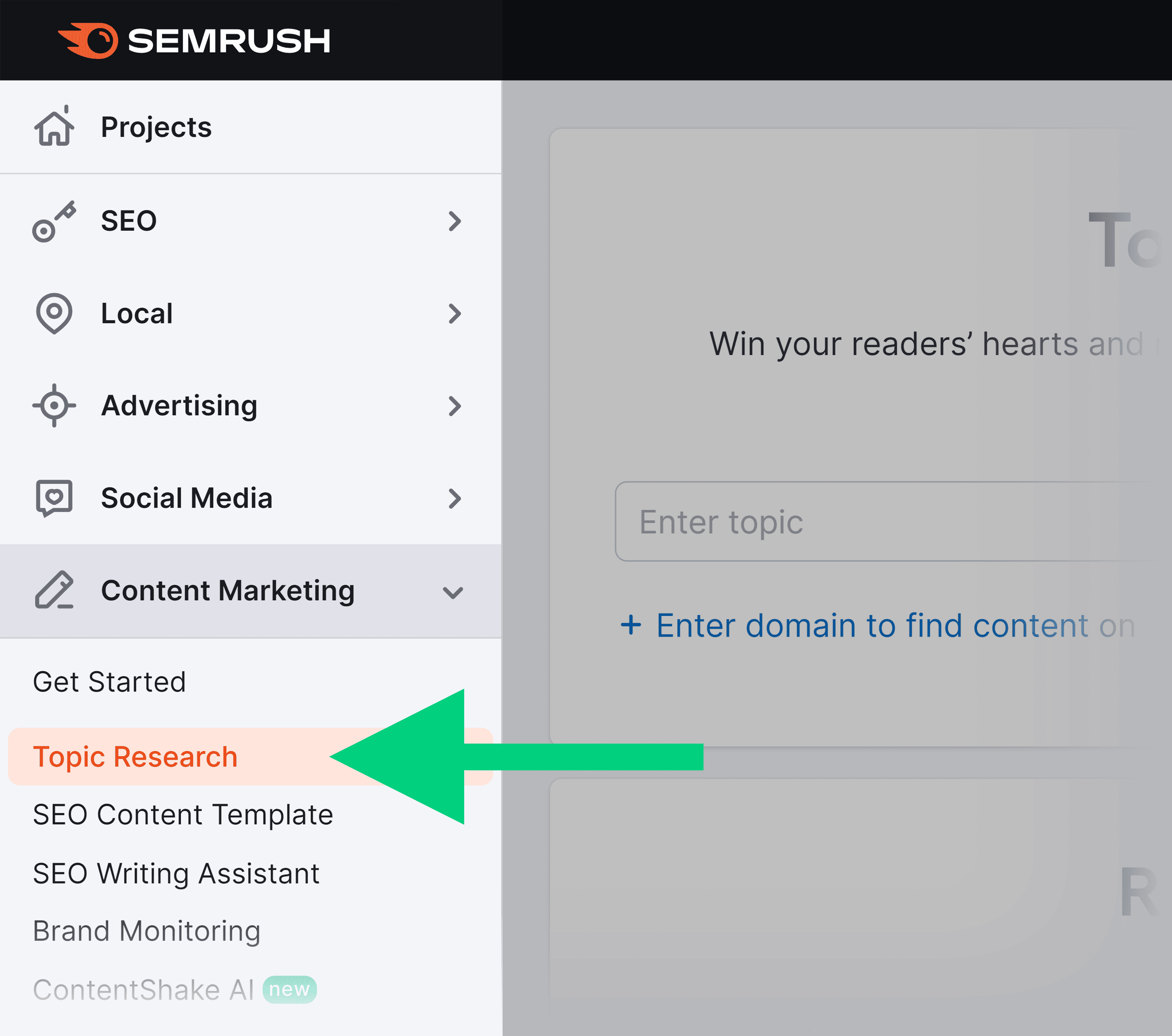 Semrush – أداة بحث الموضوع