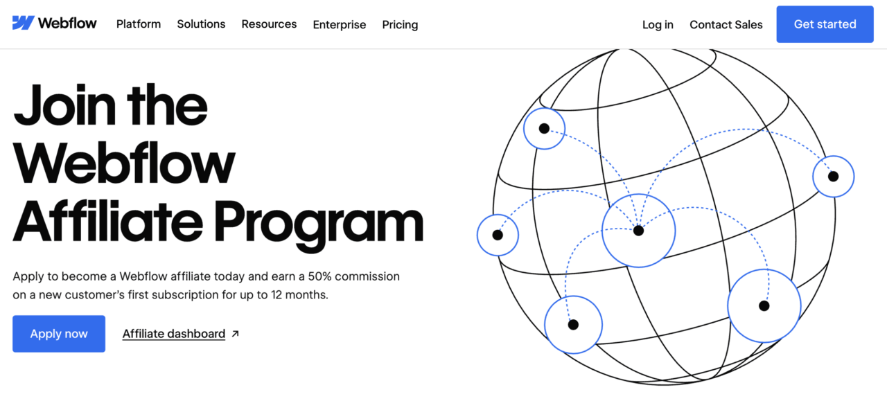 Webflow affiliate program screenshot