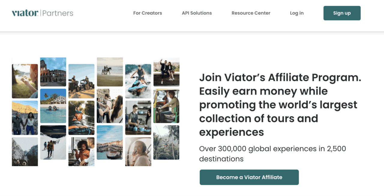 Viator affiliate program screenshot