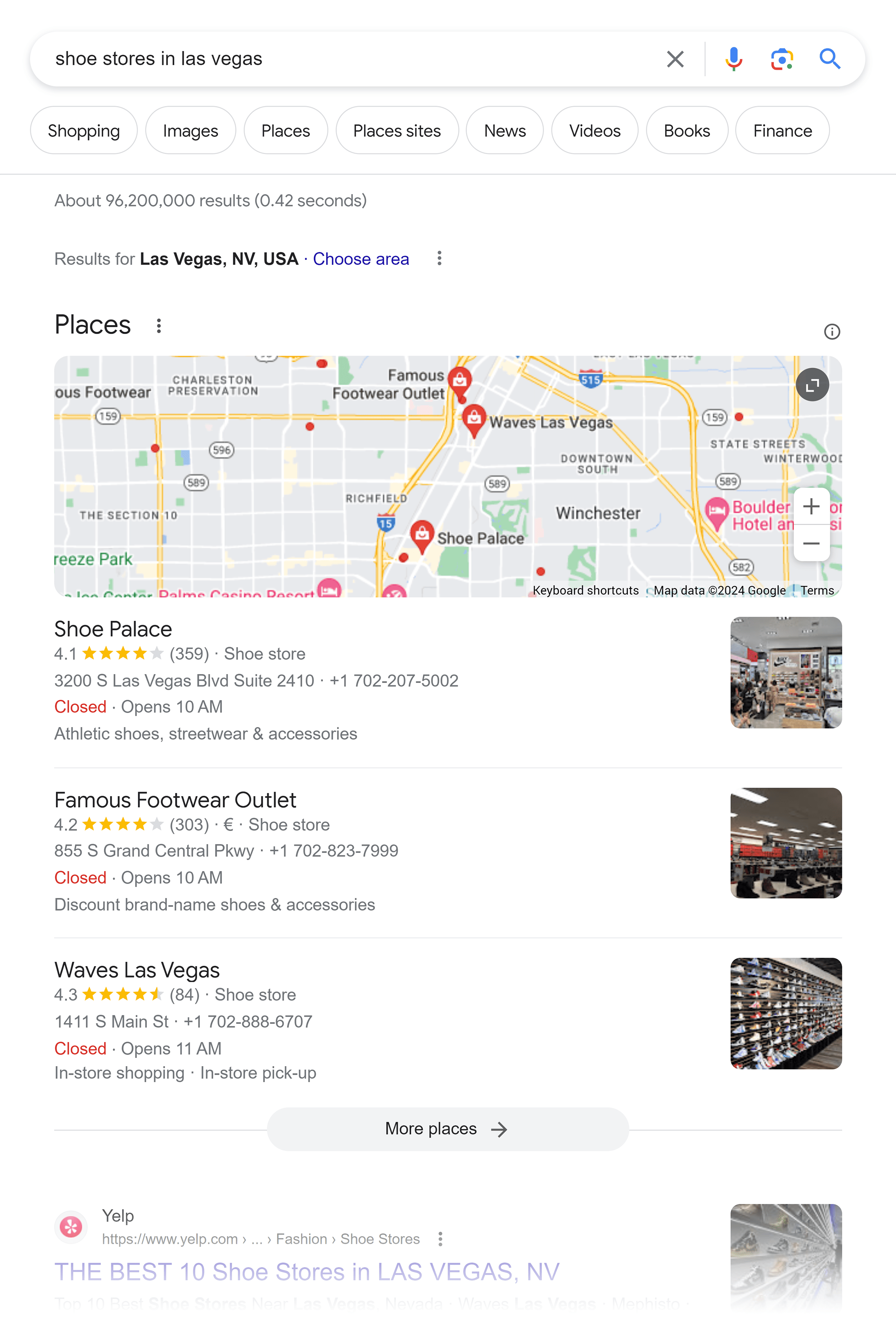 Google SERP – Shoe stores successful  Las Vegas