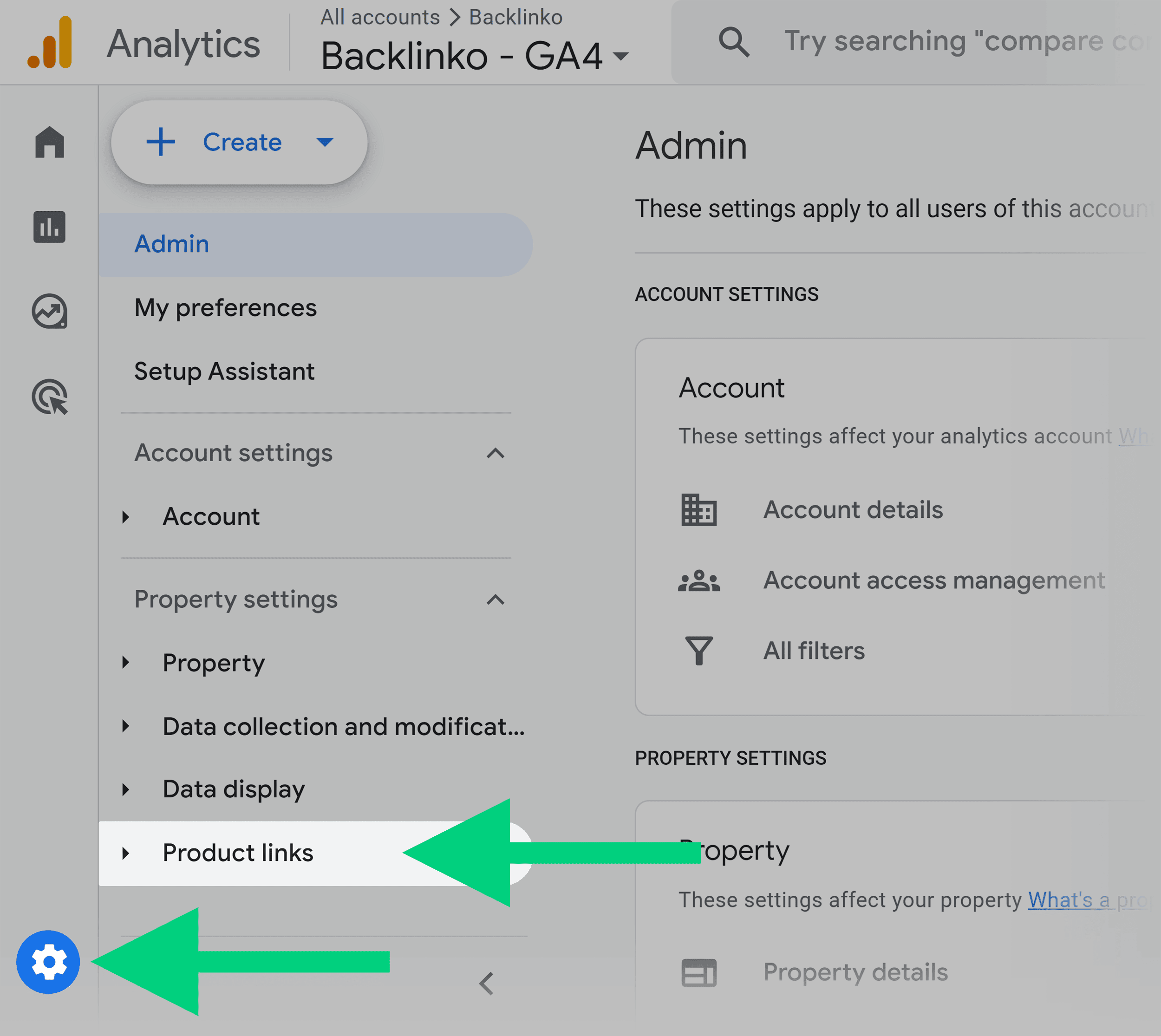 GA4 – Admin – Product links