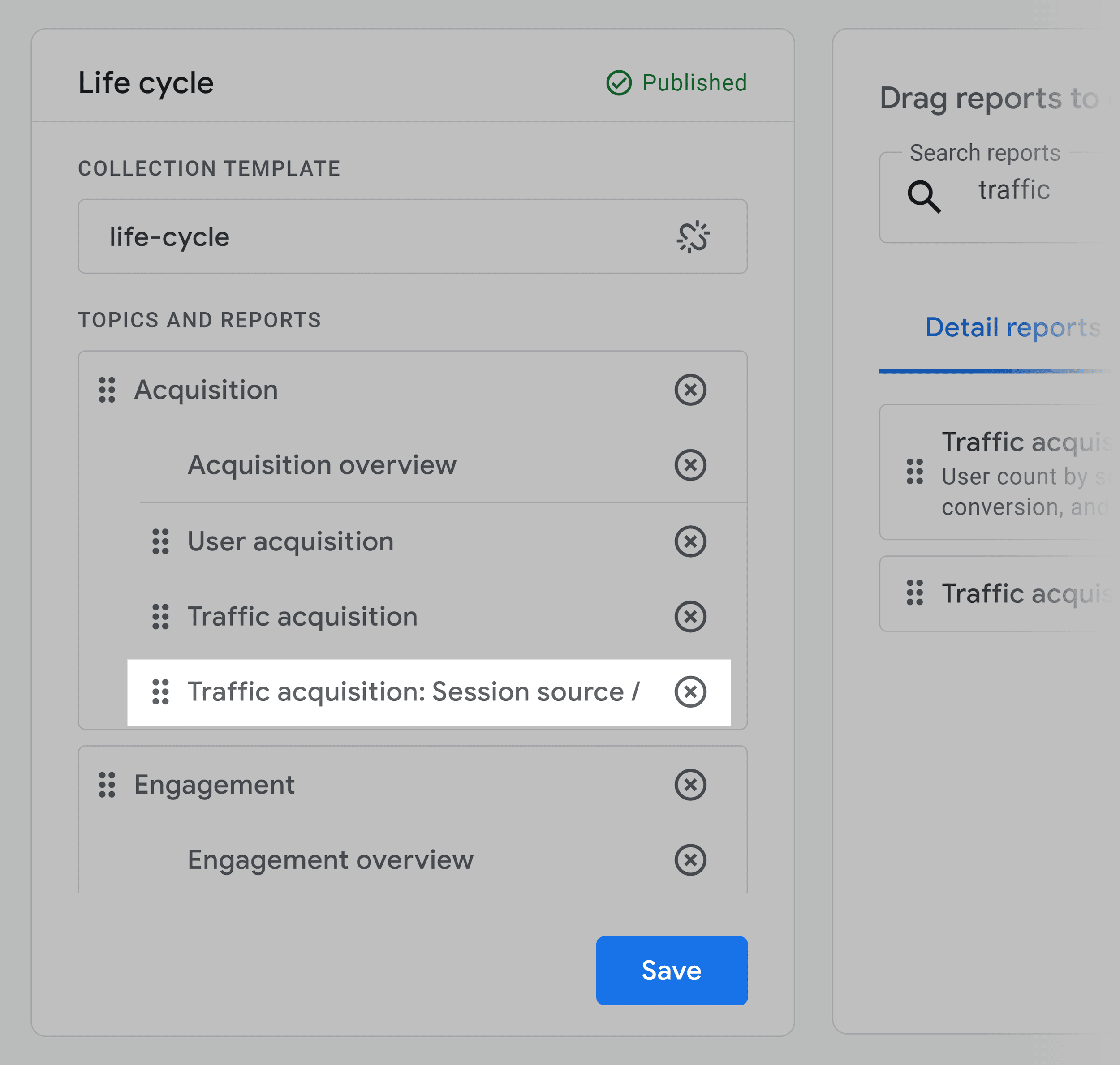 GA4 – Library – Save menu