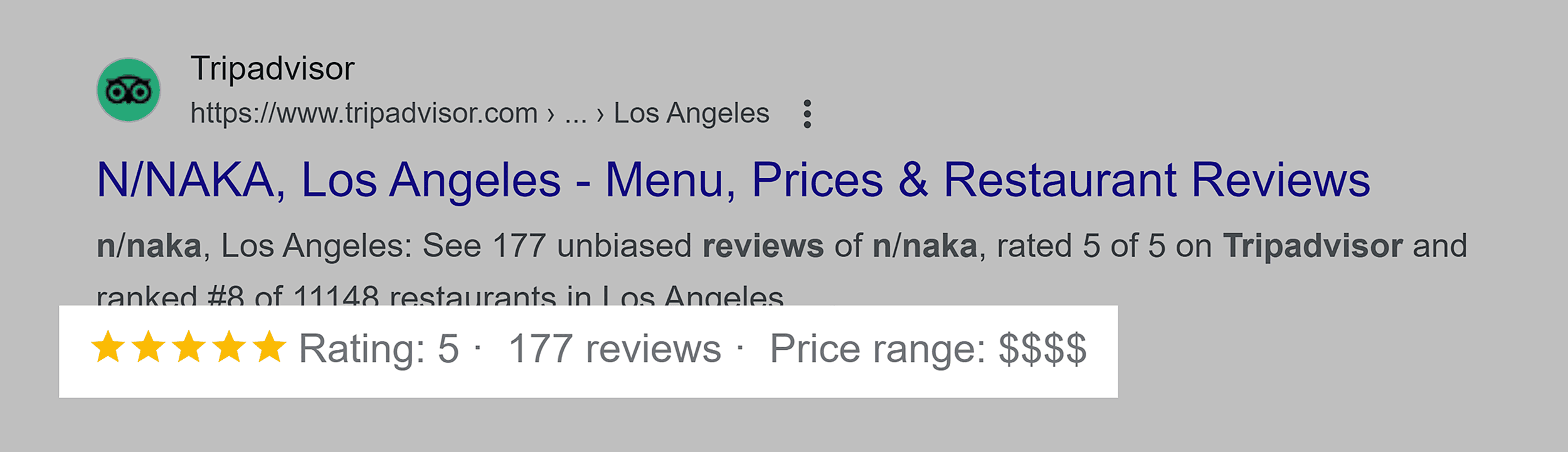 Google SERP – Restaurant schema