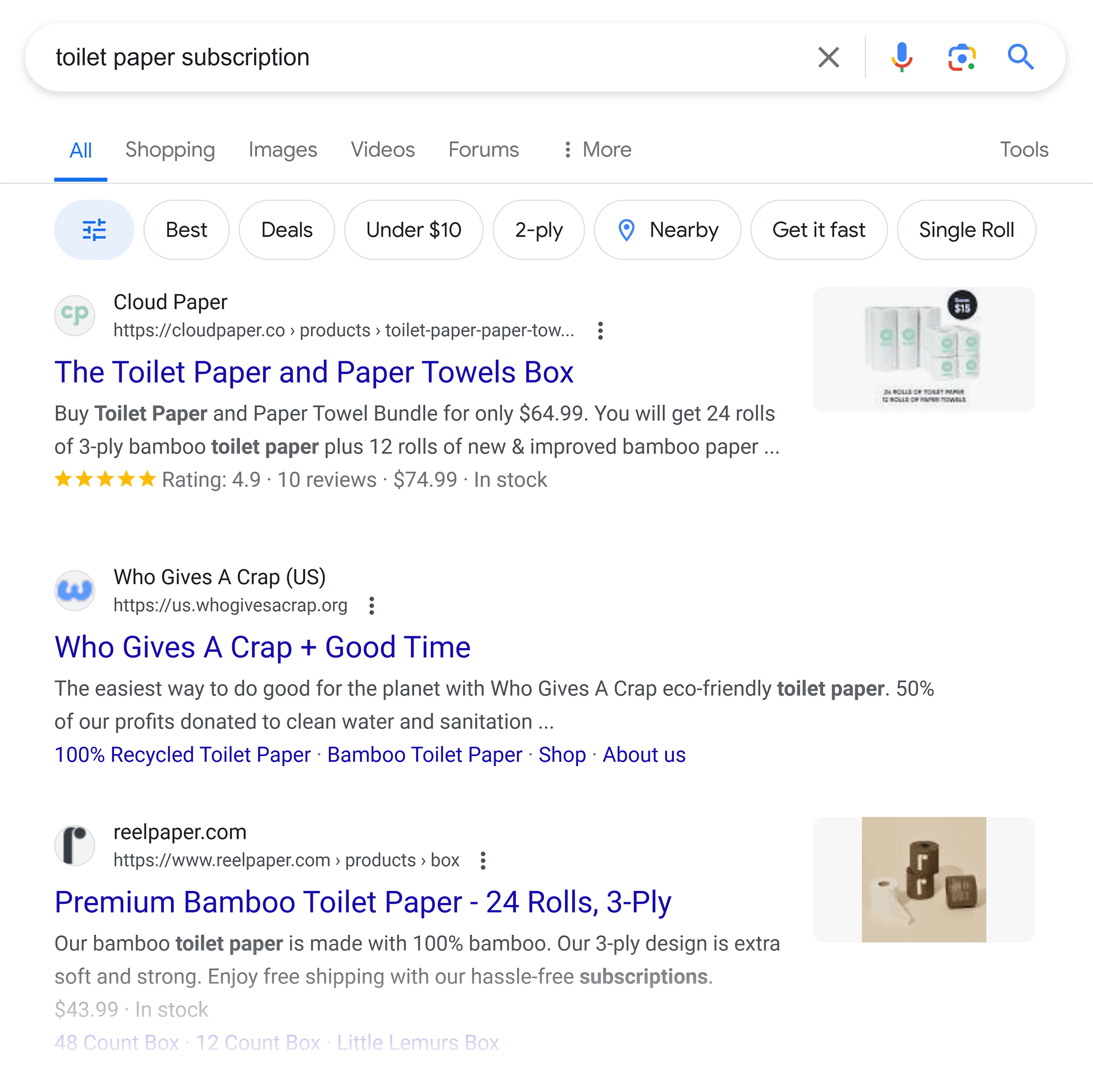 Google SERP – Toilet paper subscription