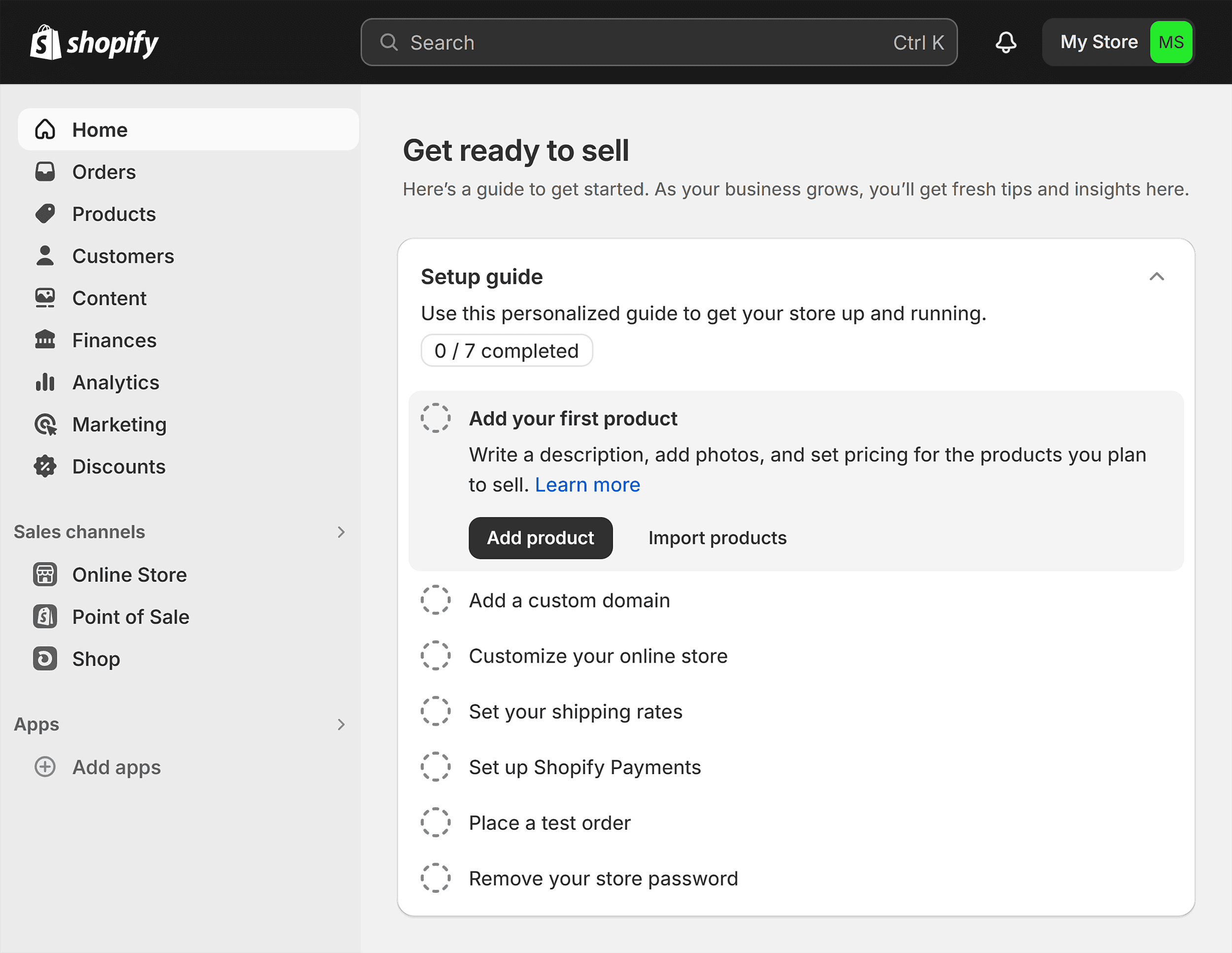 Shopify – Admin page Shopify – Admin page