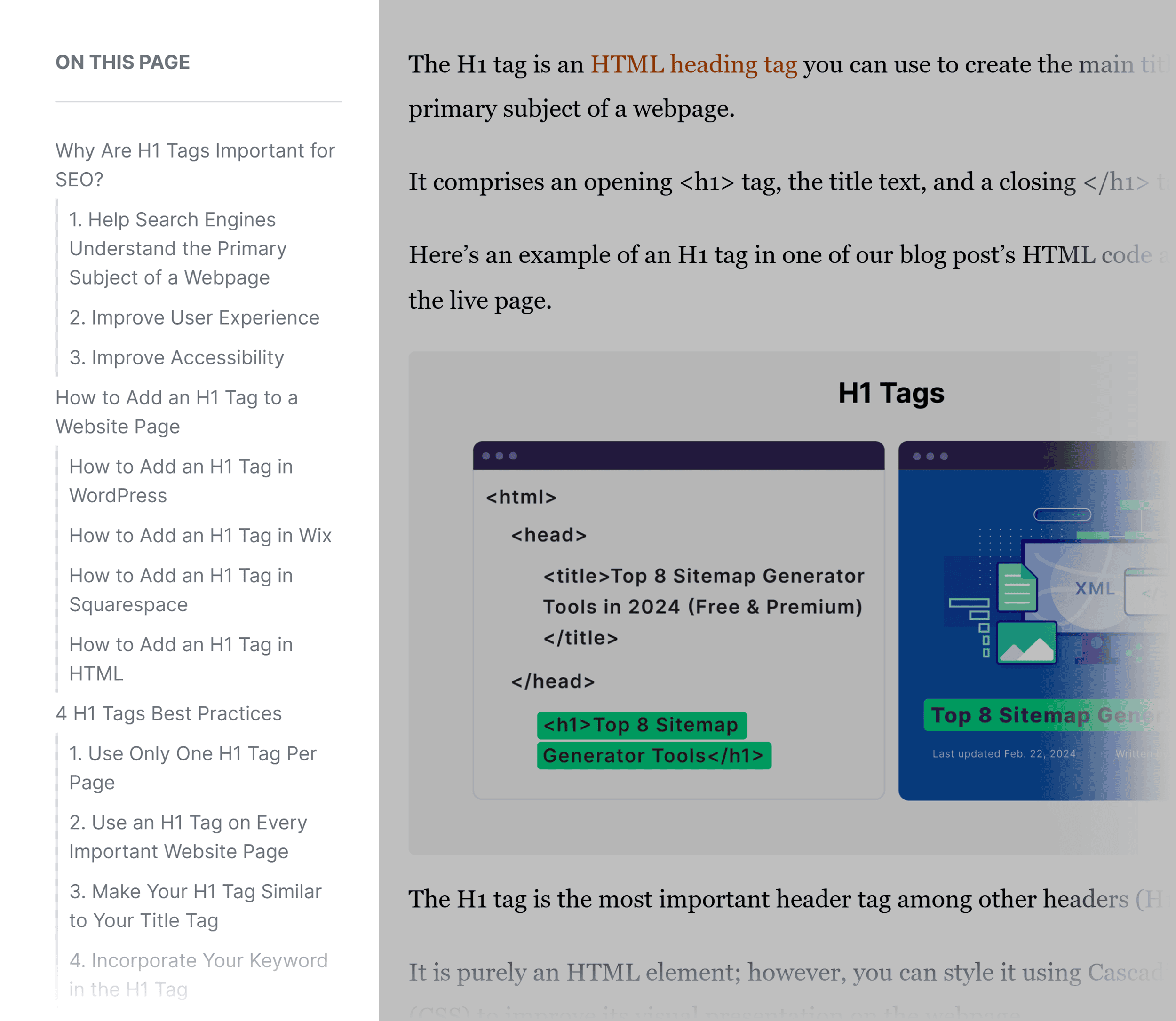 Table of content in post