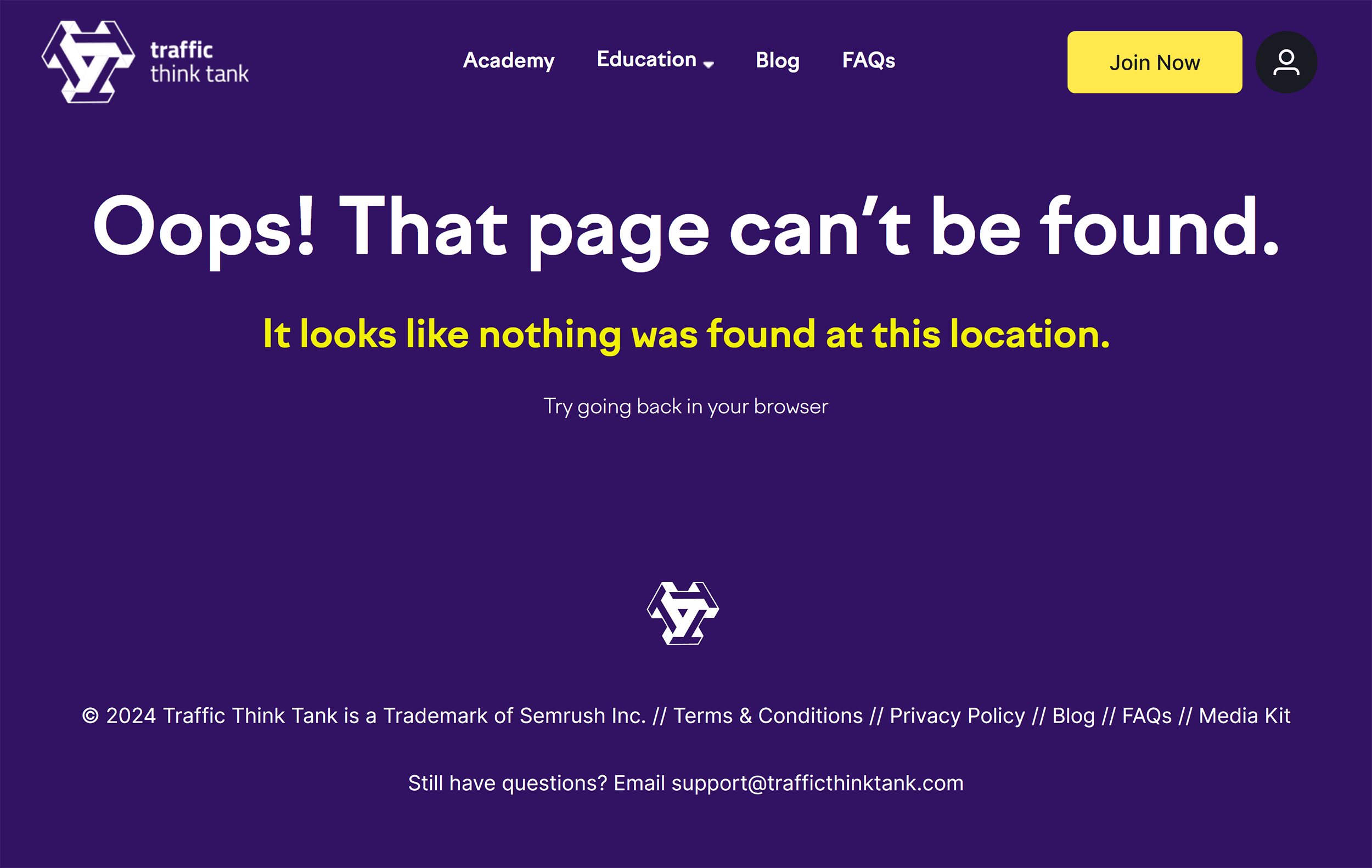 Traffic Think Tank – 404 page