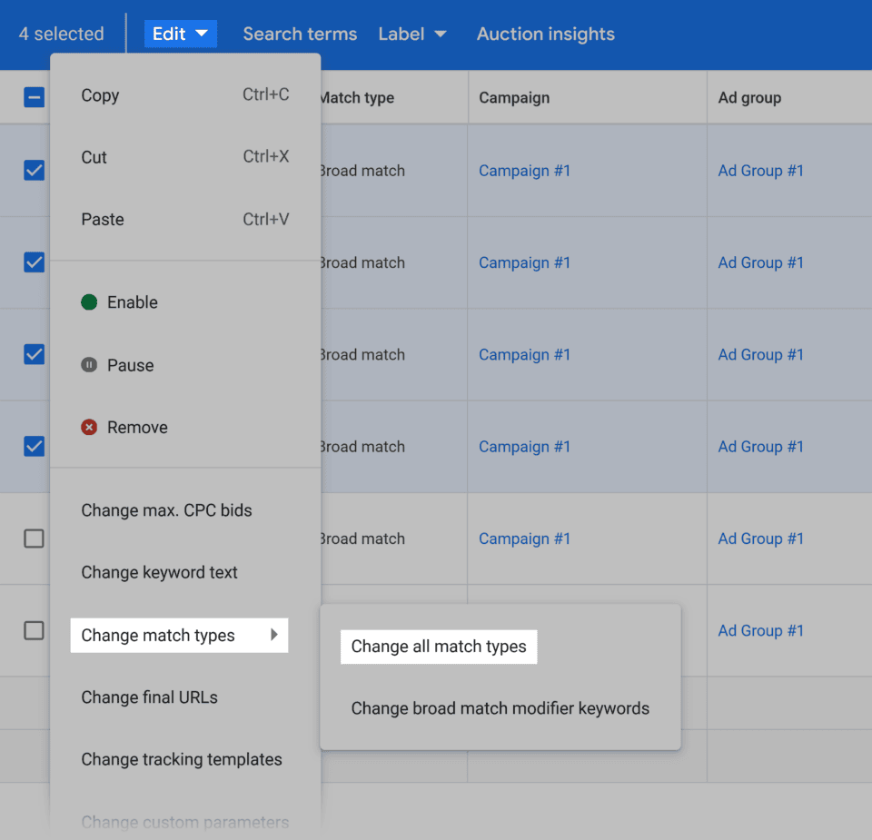 How to use keyword match types in google ads