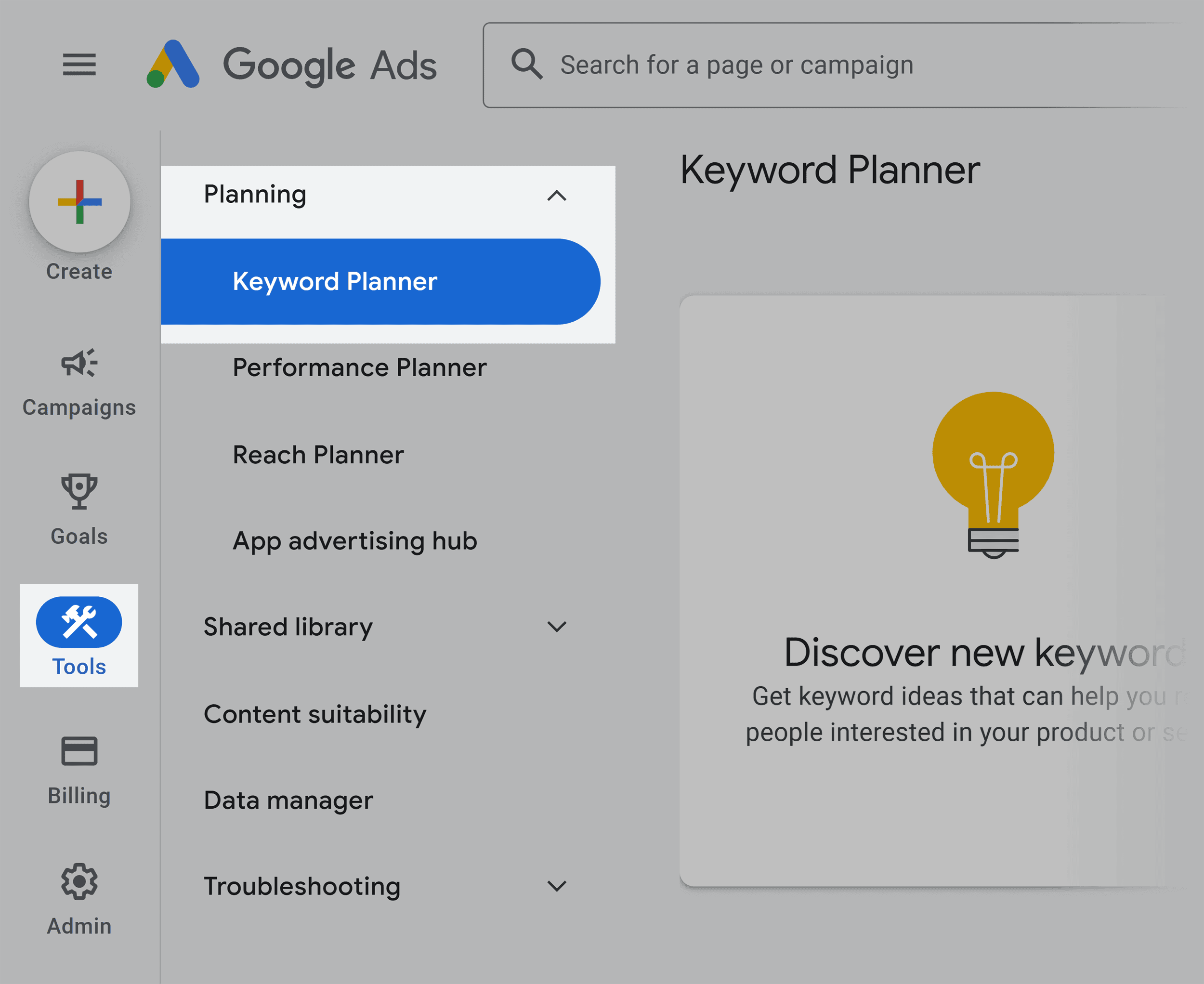 Google Ads – Tools – Keyword Planner