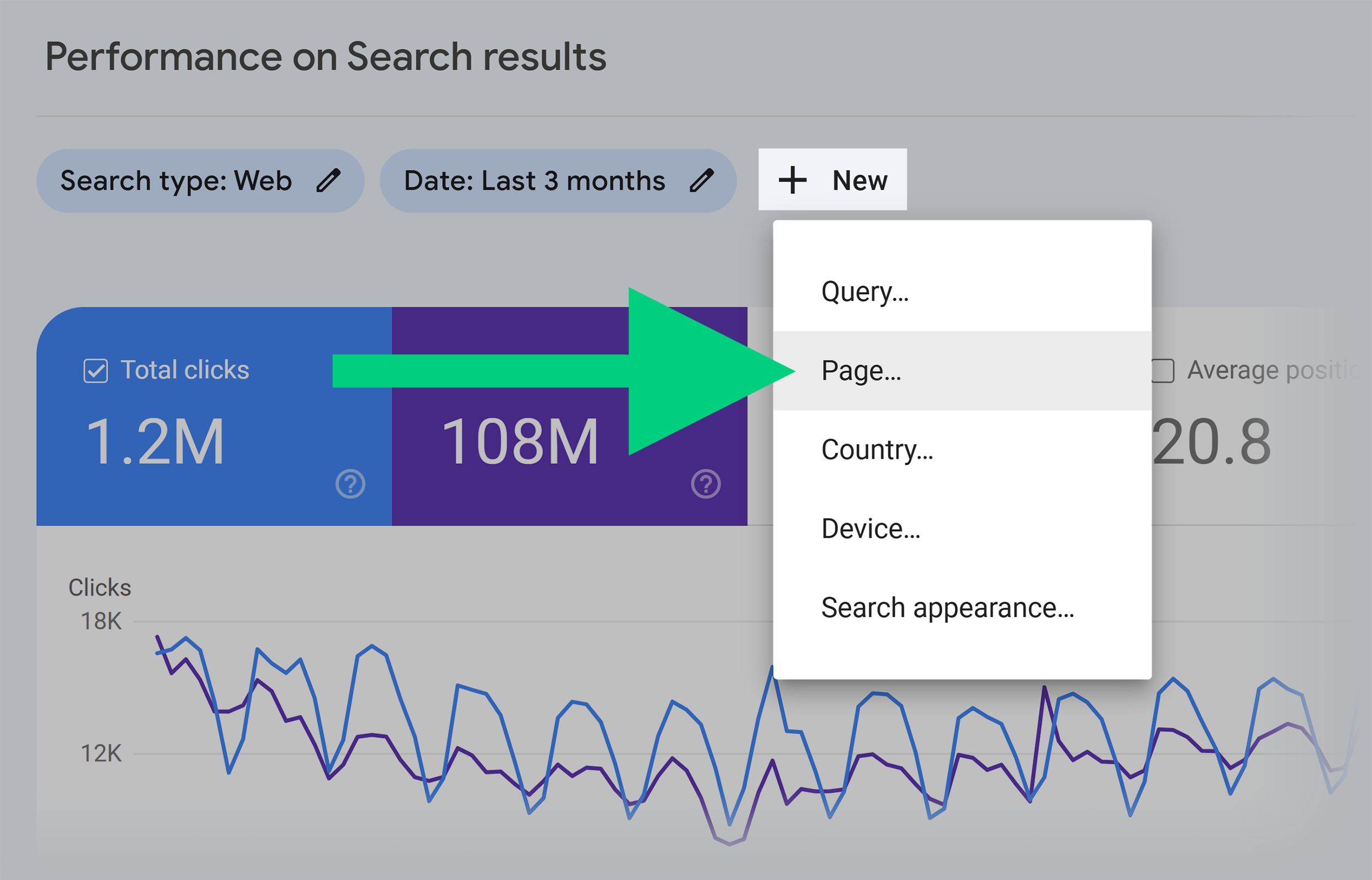 GSC – Performance report – Page filter