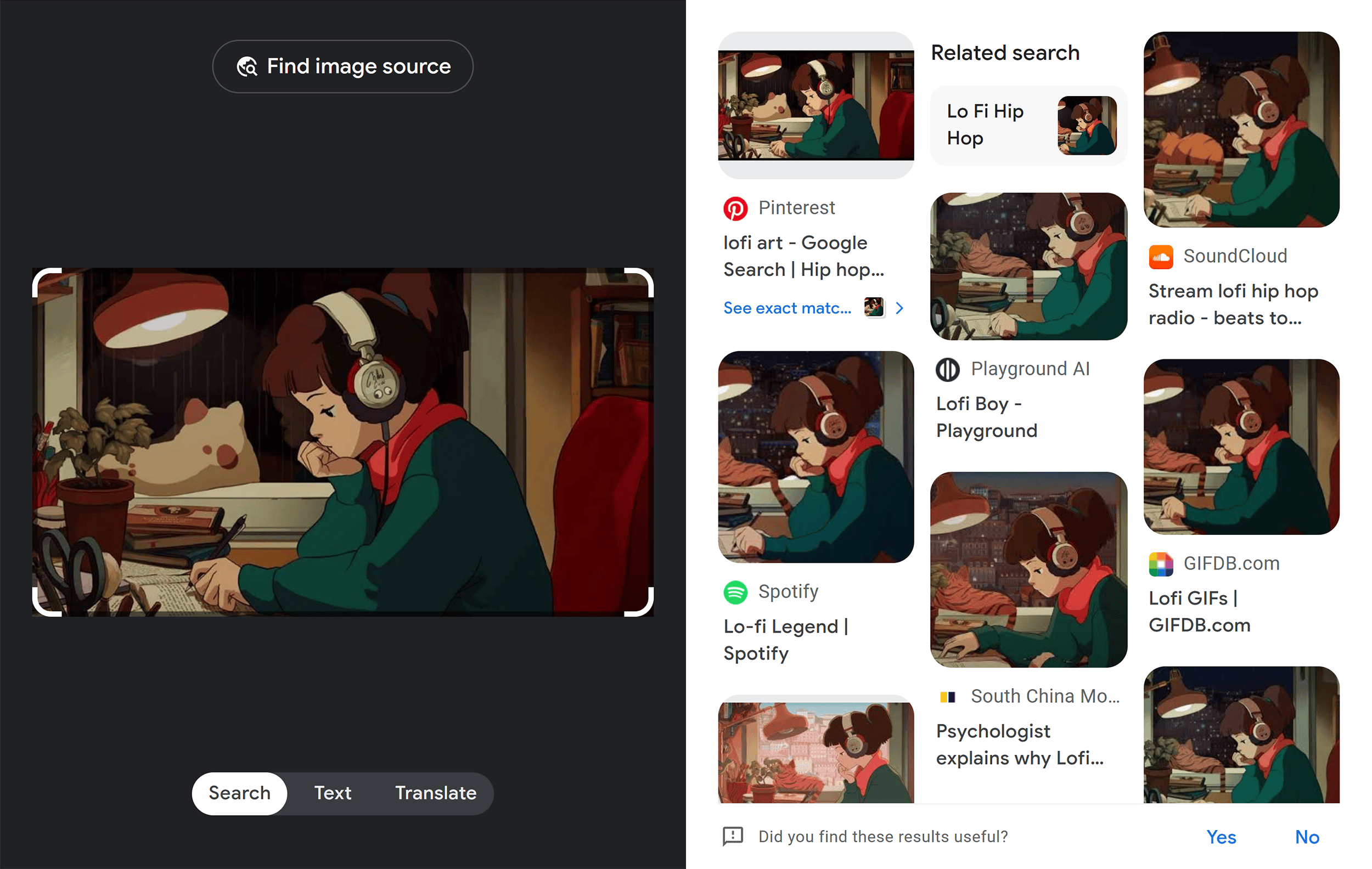 LoFi – Google Lens results