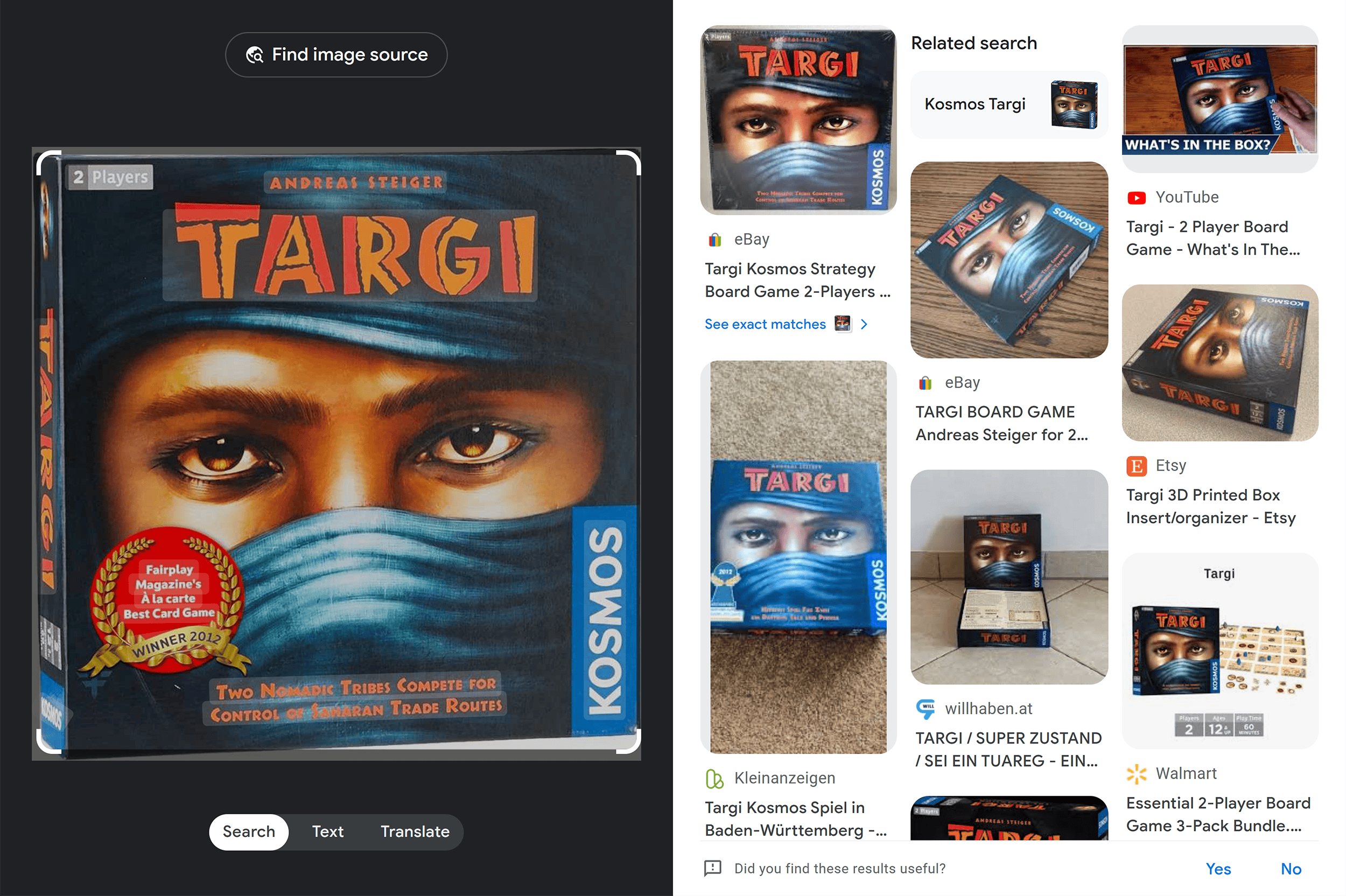 Targi – Google Lens results