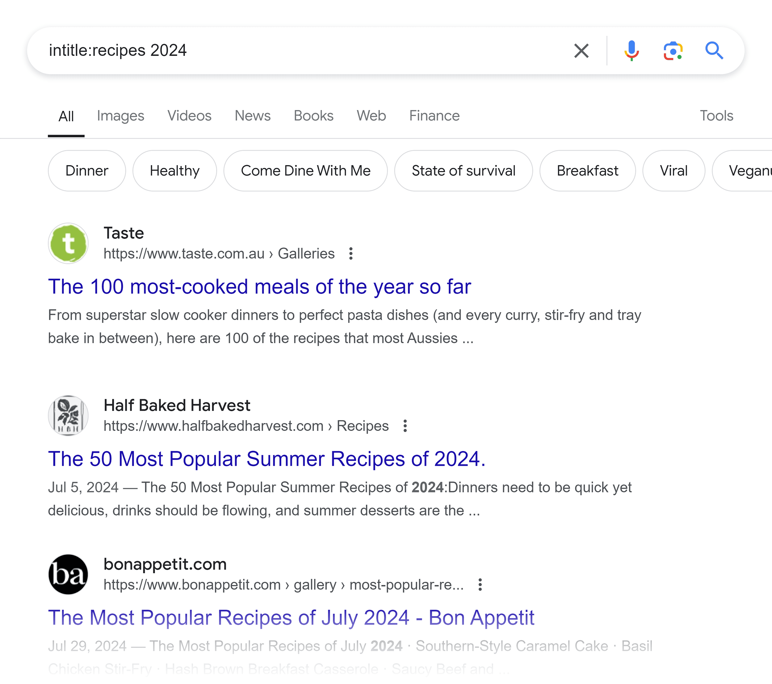 Google SERP – Intitle:recipes 2024