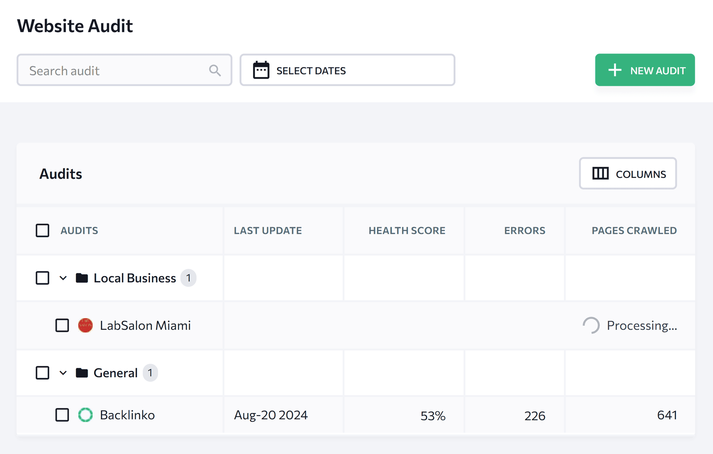 SE Ranking – Audits list