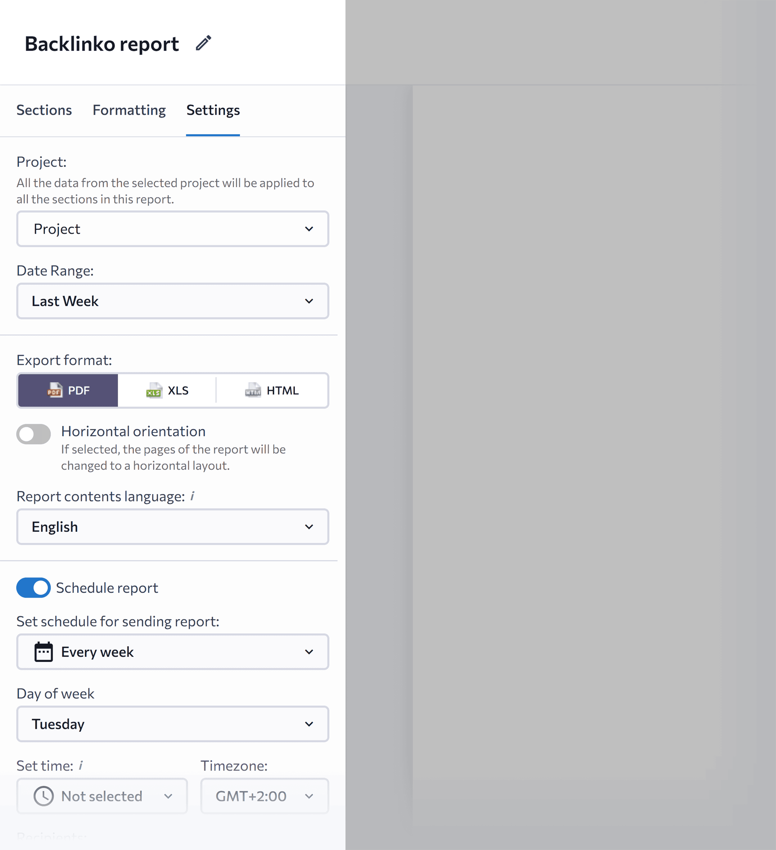 SE Ranking – Report – Settings