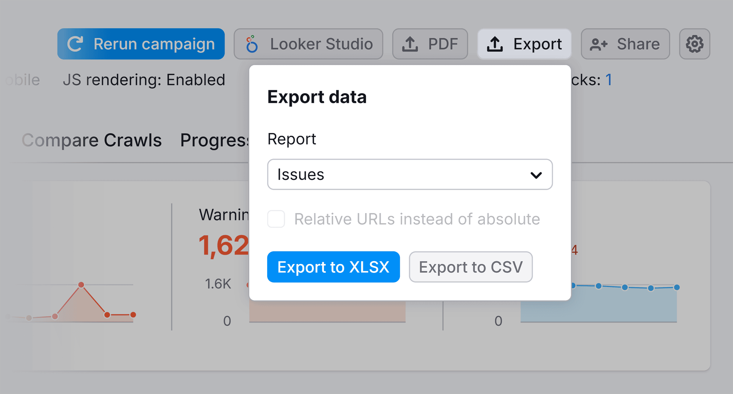 Site Audit – Export data