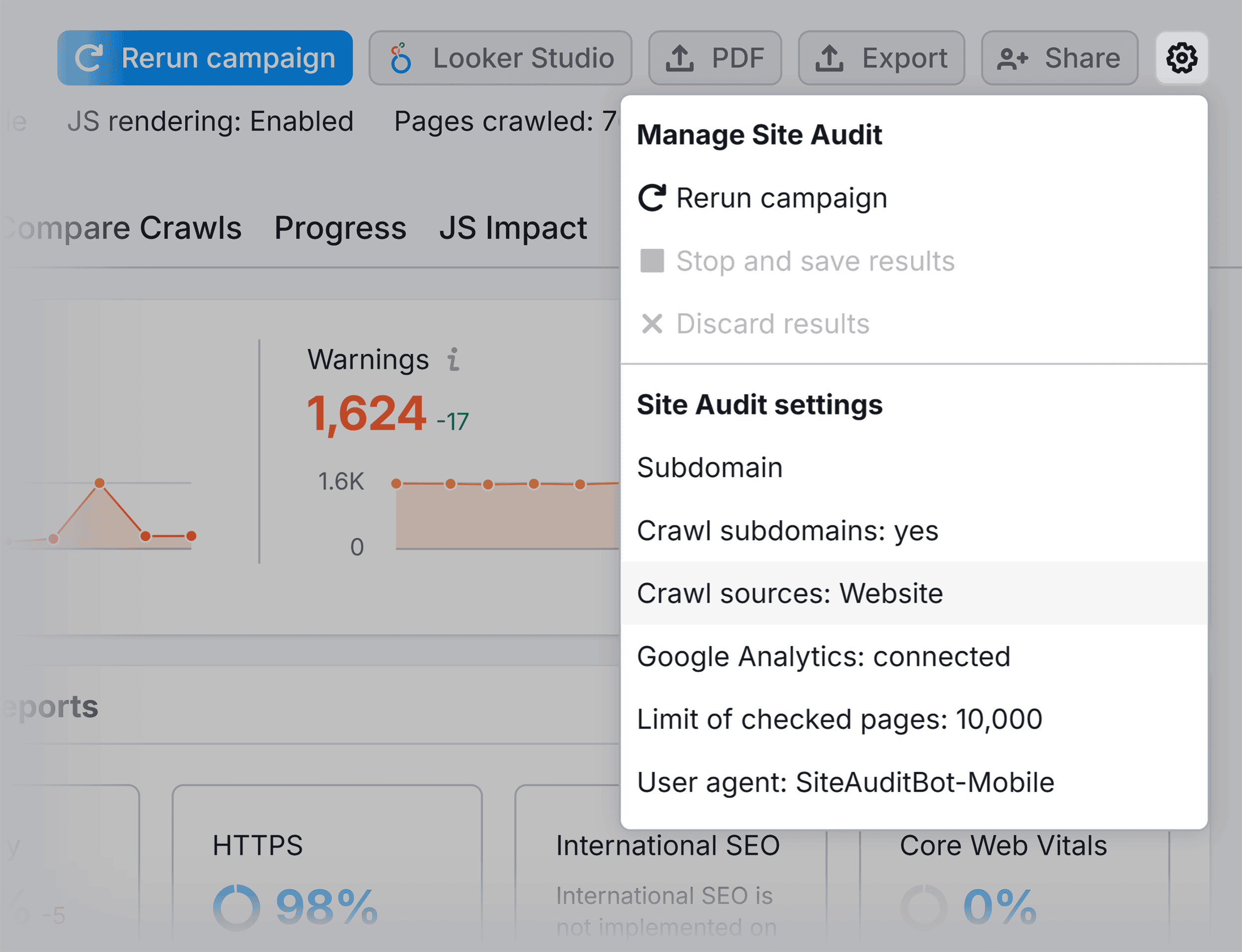 Site Audit – Settings – Crawl source