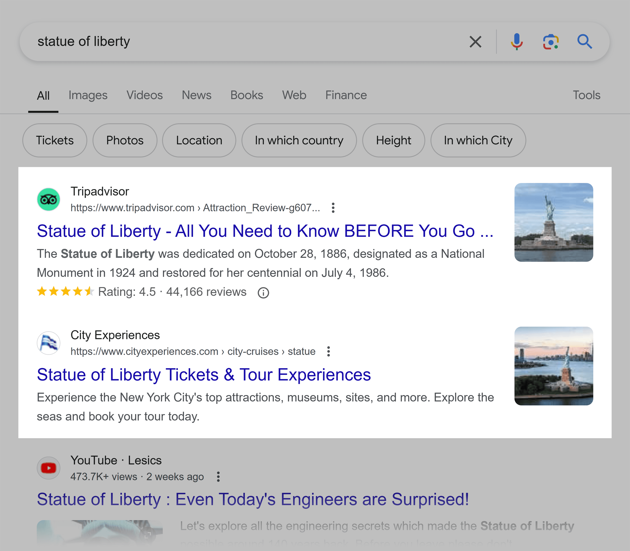 Google SERP – Statue of liberty