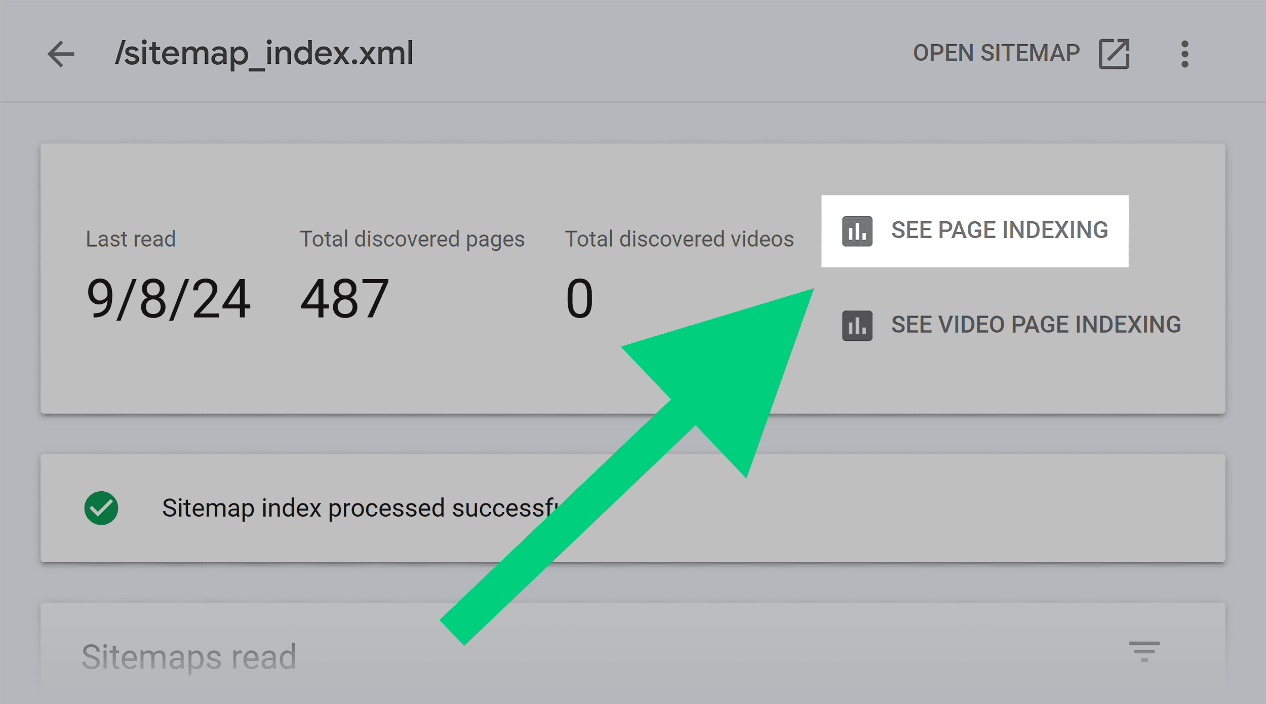 GSC – Sitemap – See page indexing