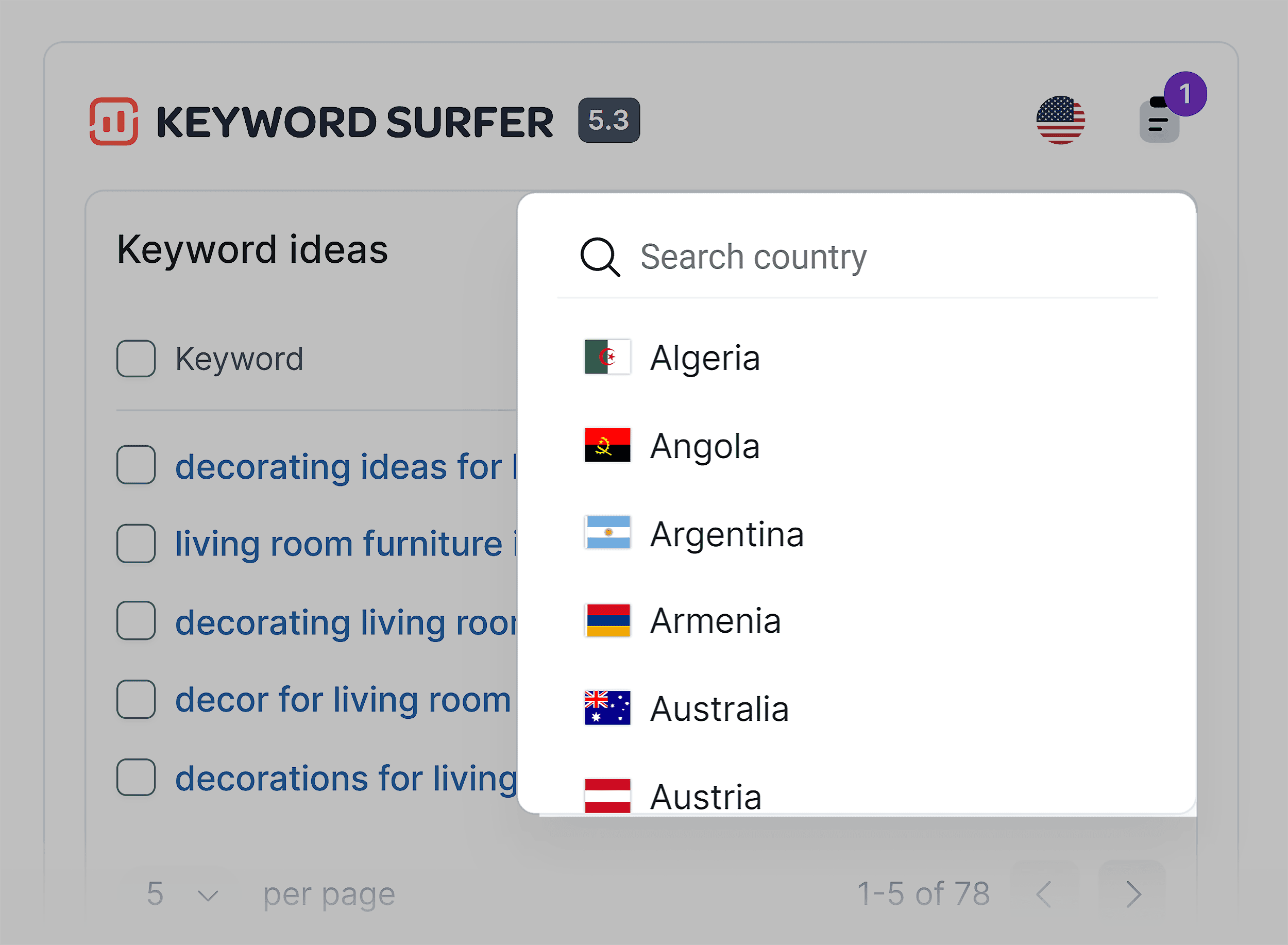 Keyword Surfer – Country select