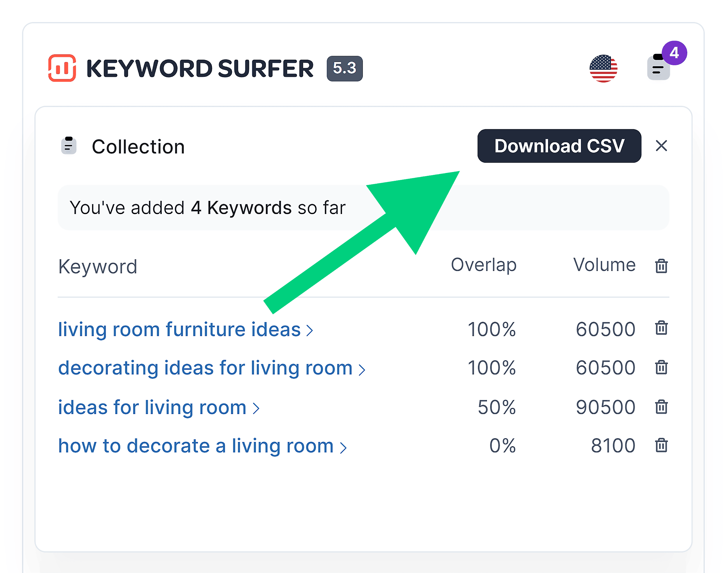 Keyword Surfer – Download CSV