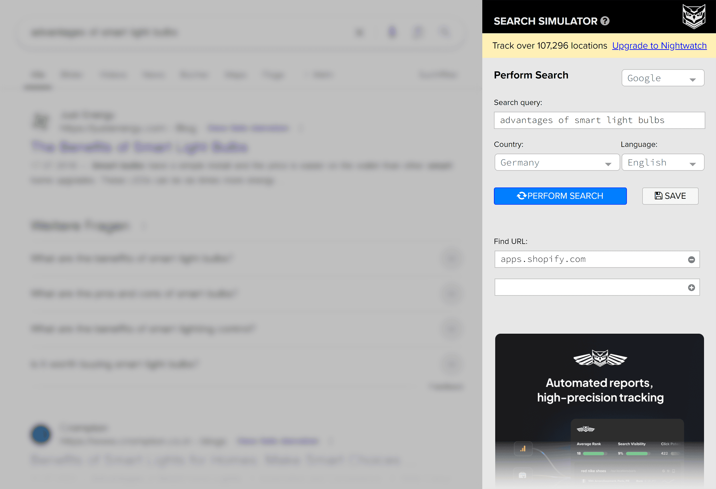 SEO Search Simulator by Nightwatch – Simulate search from Germany