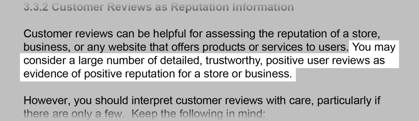 您可以将大量详细、可信的正面用户评论视为商店或企业信誉良好的证据