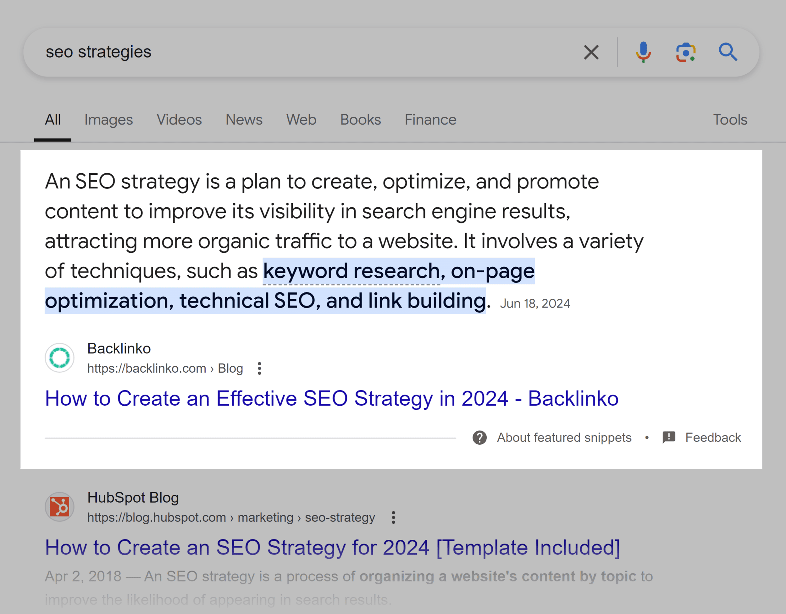 Google SERP – SEO strategies – Featured snippets