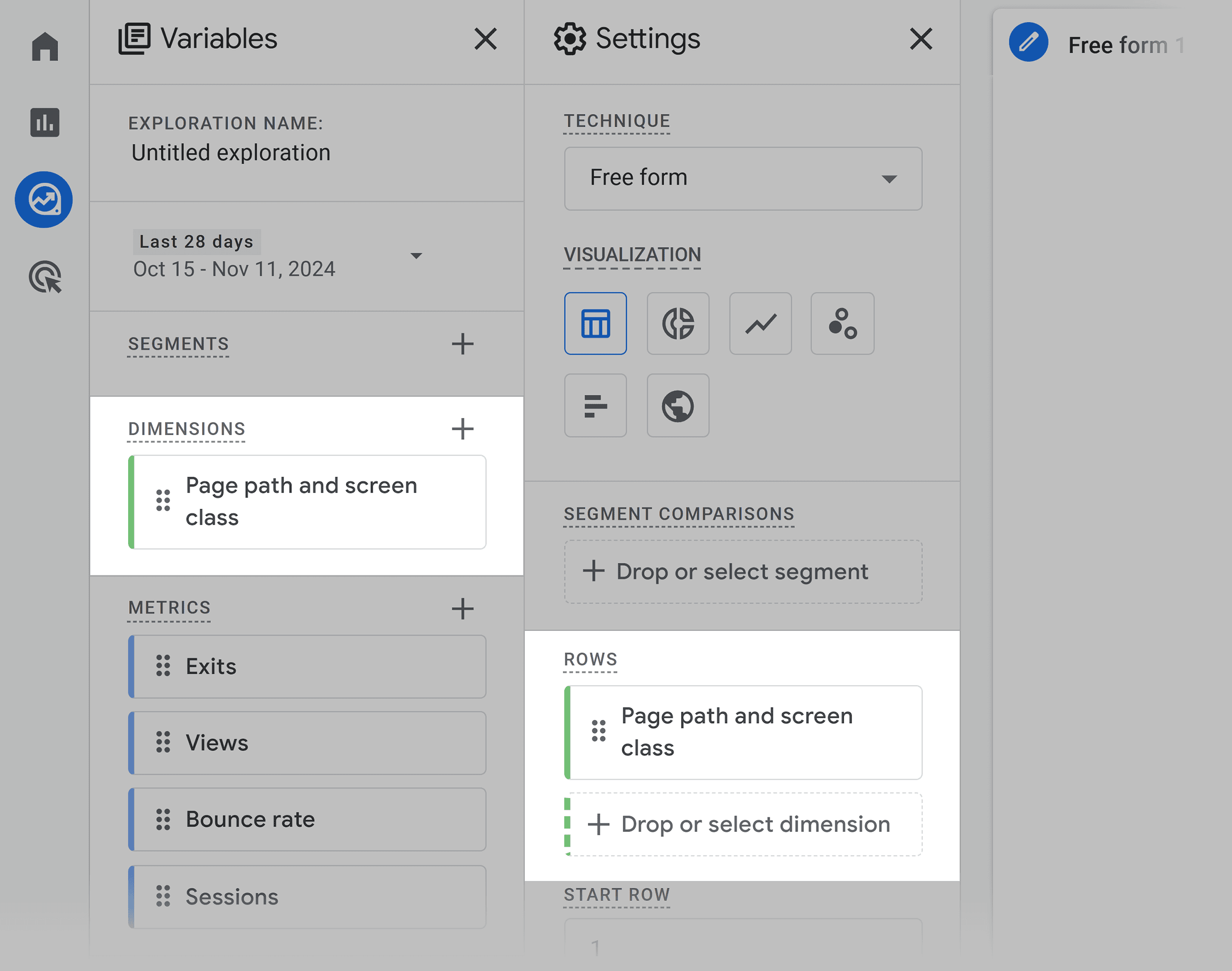 GA – Blank exploration – Dimensions to rows