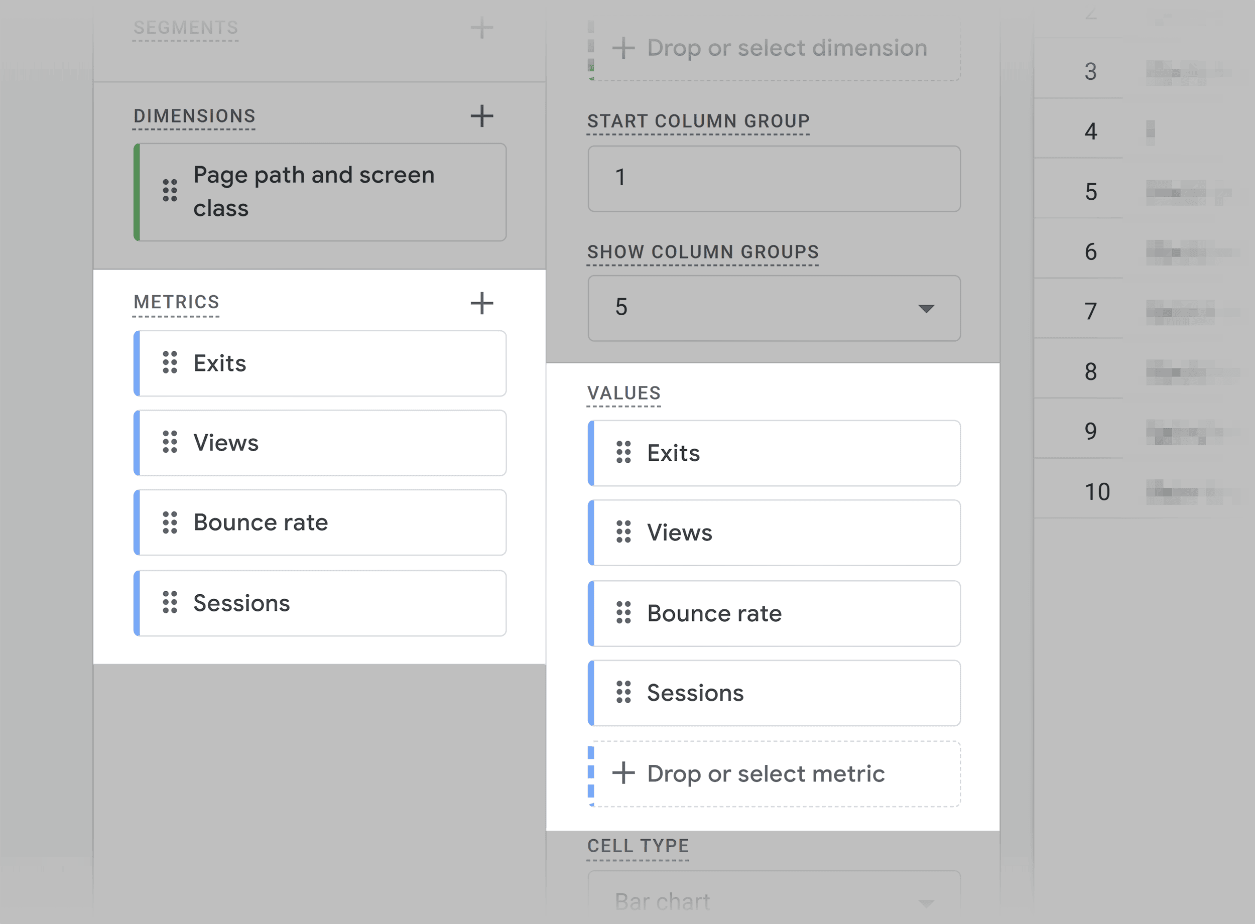 GA – Blank exploration – Metrics to values