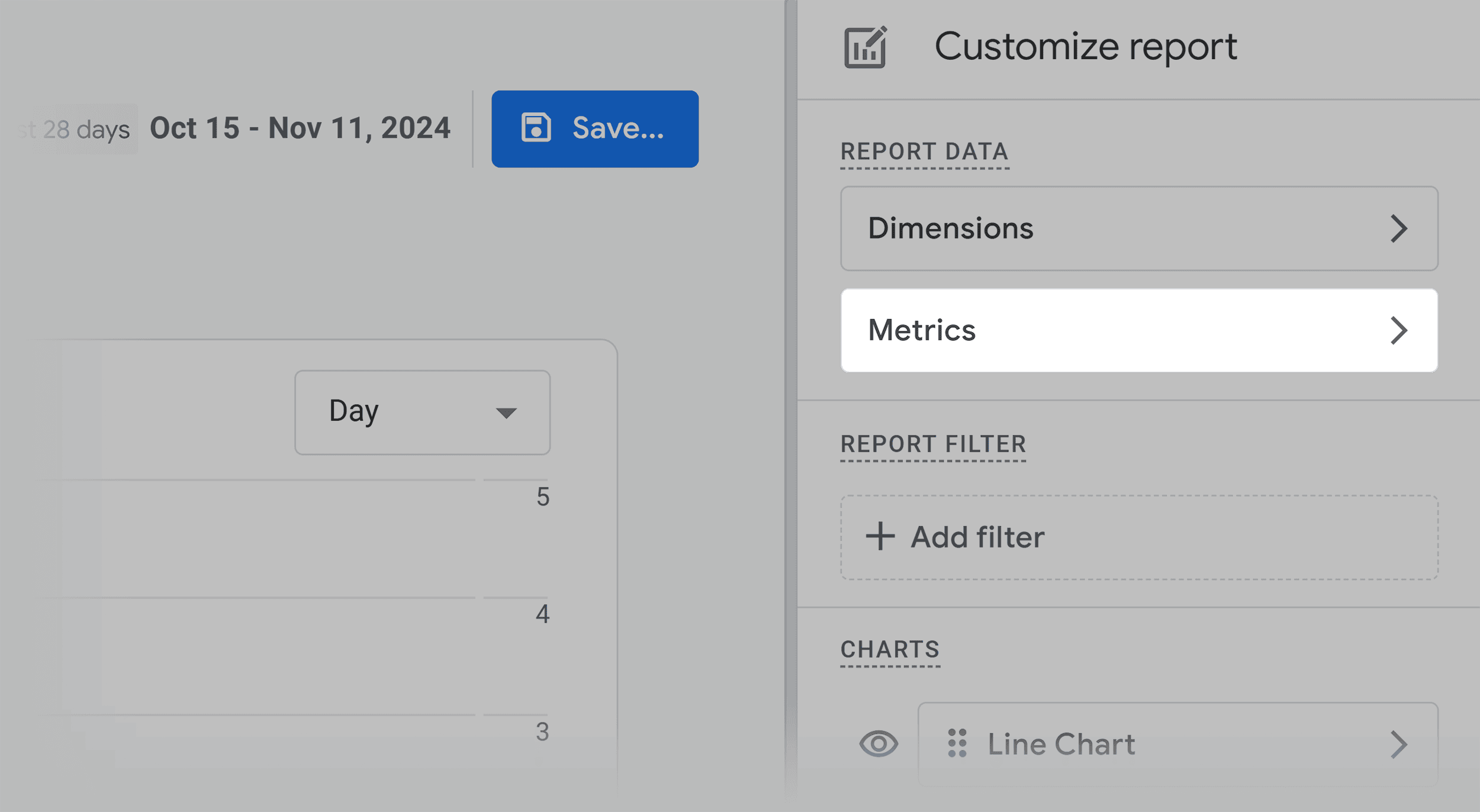 GA – Customize report – Metrics