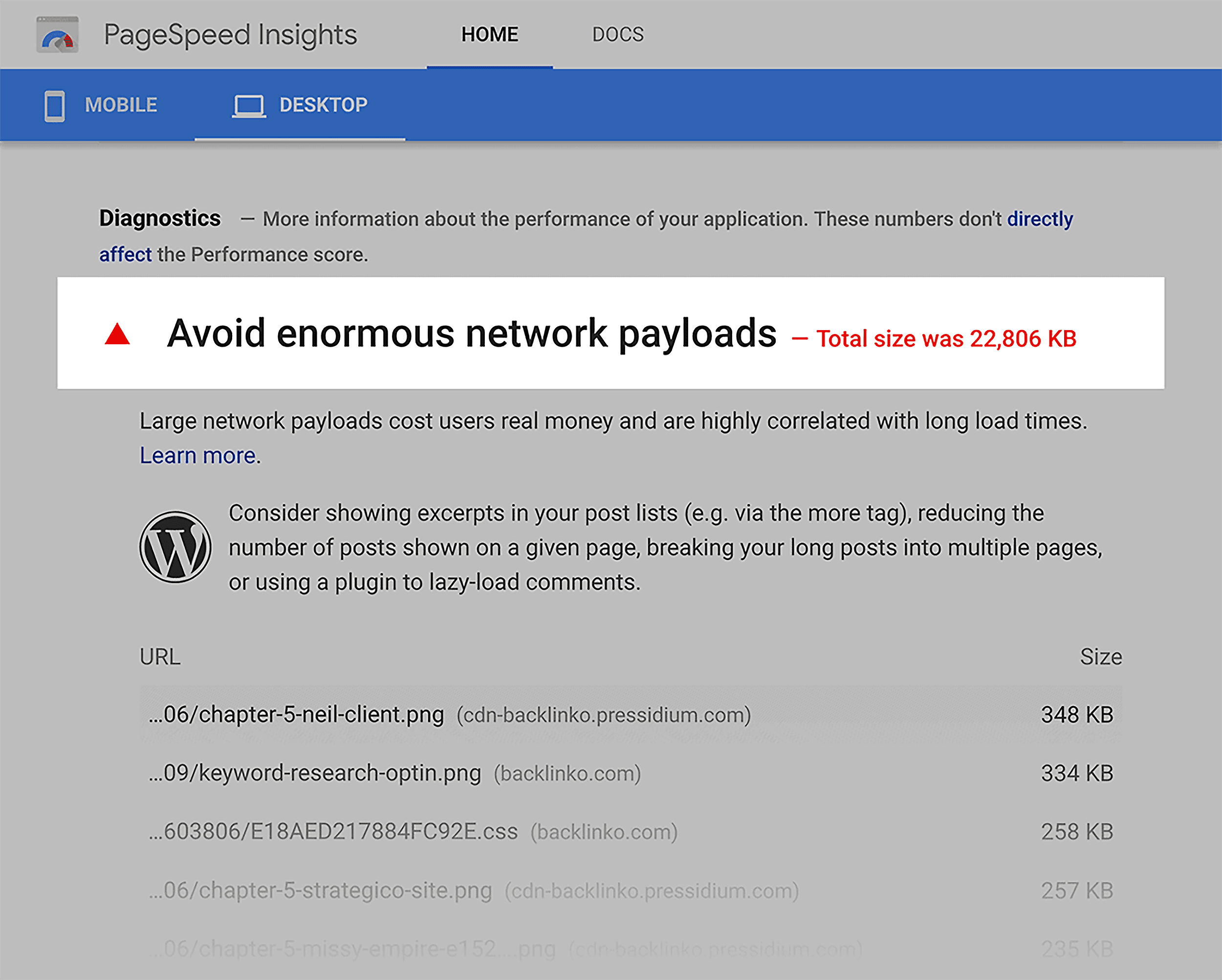 PageSpeed Insights – Avoid enormous payloads