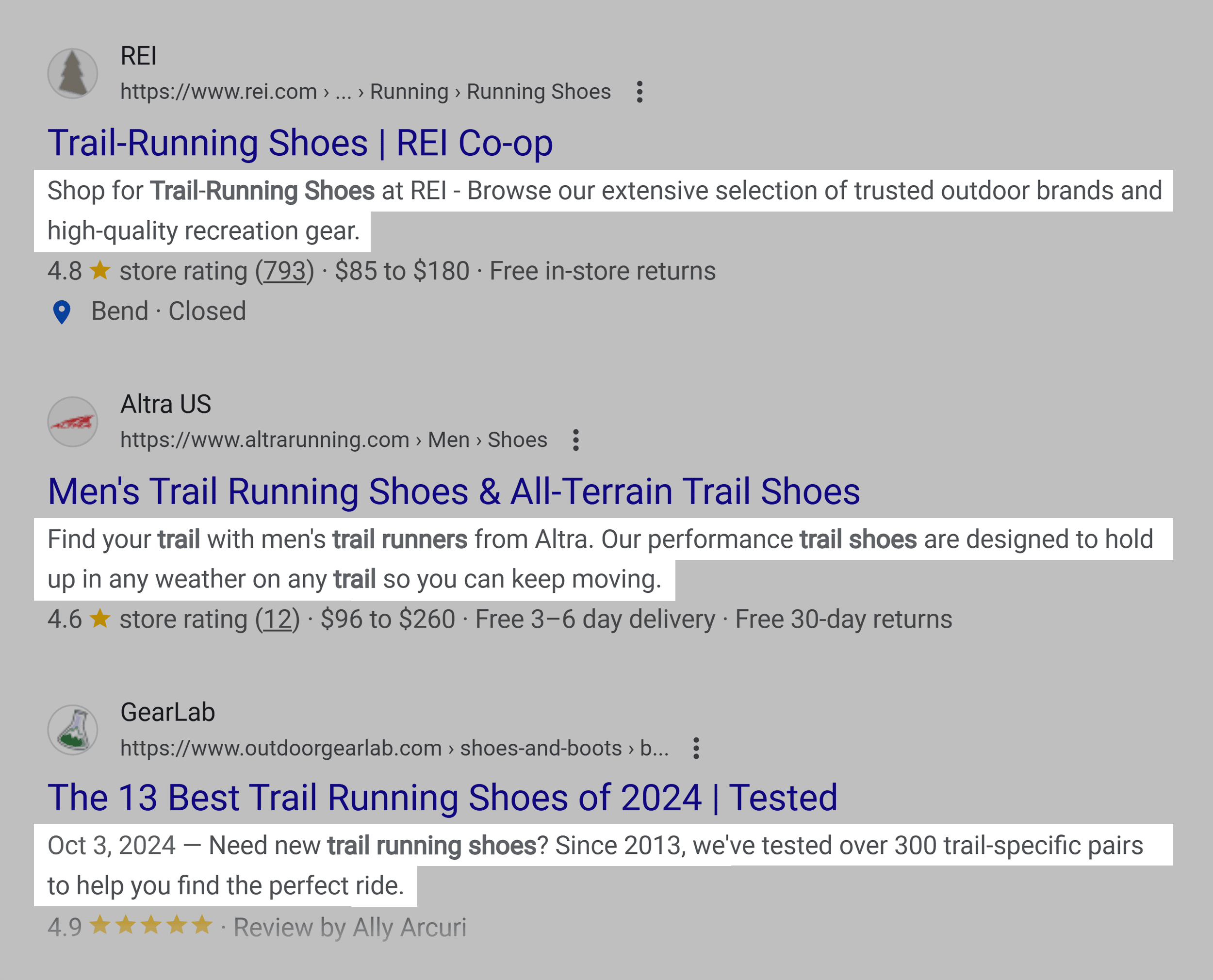 Keyword Overview – Trail running shoes – View SERP