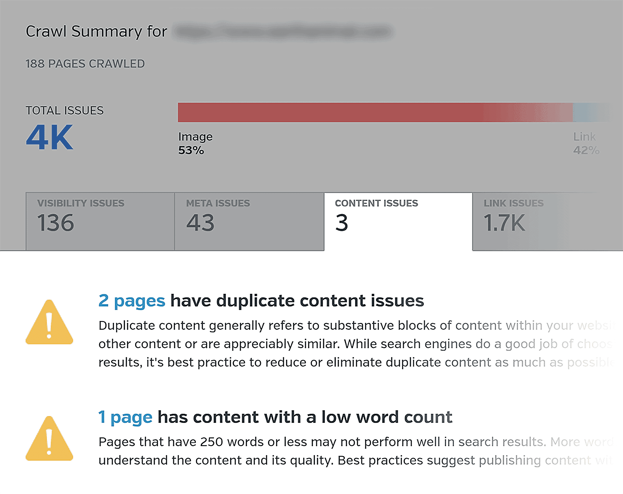 Raven Tools Site Auditor – Duplicate content