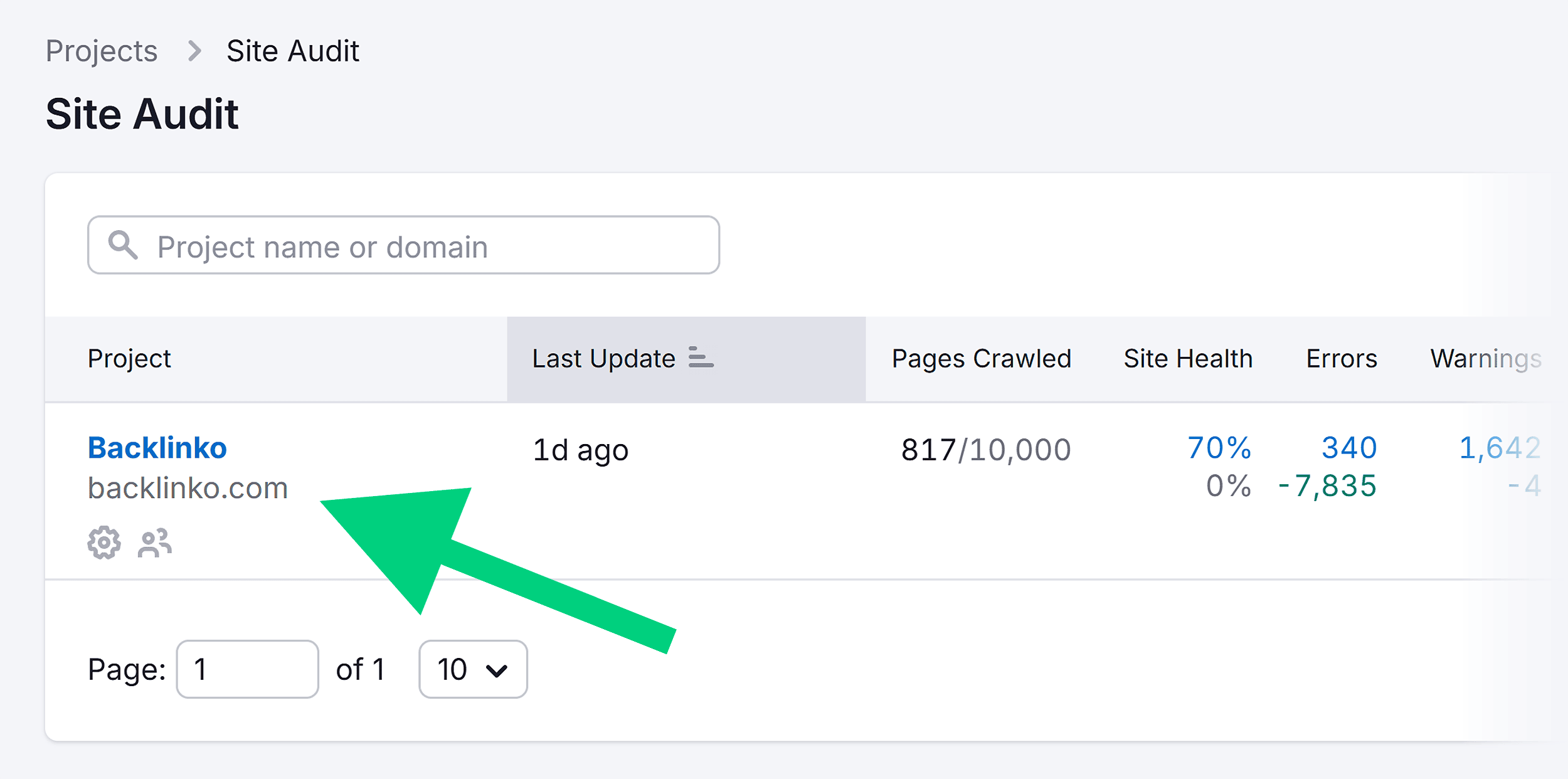 Site Audit – Projects – Backlinko