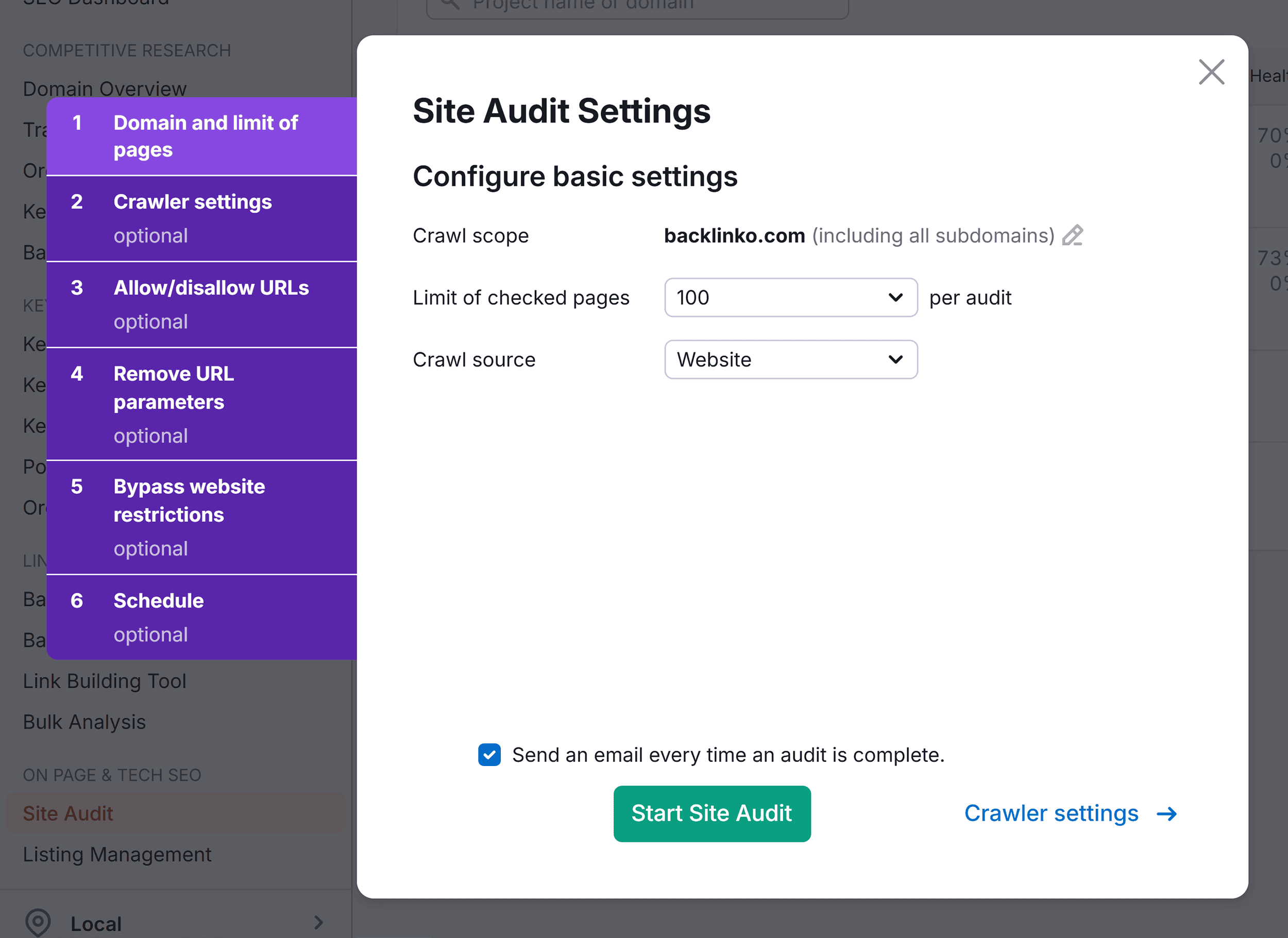 Ste Audit Settings – Backlinko