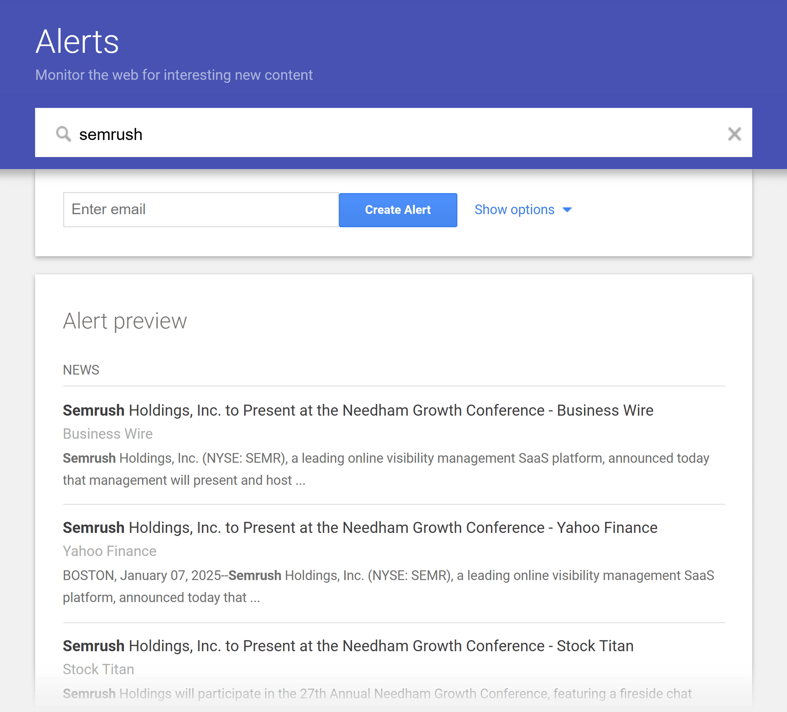 Google Alerts – Semrush