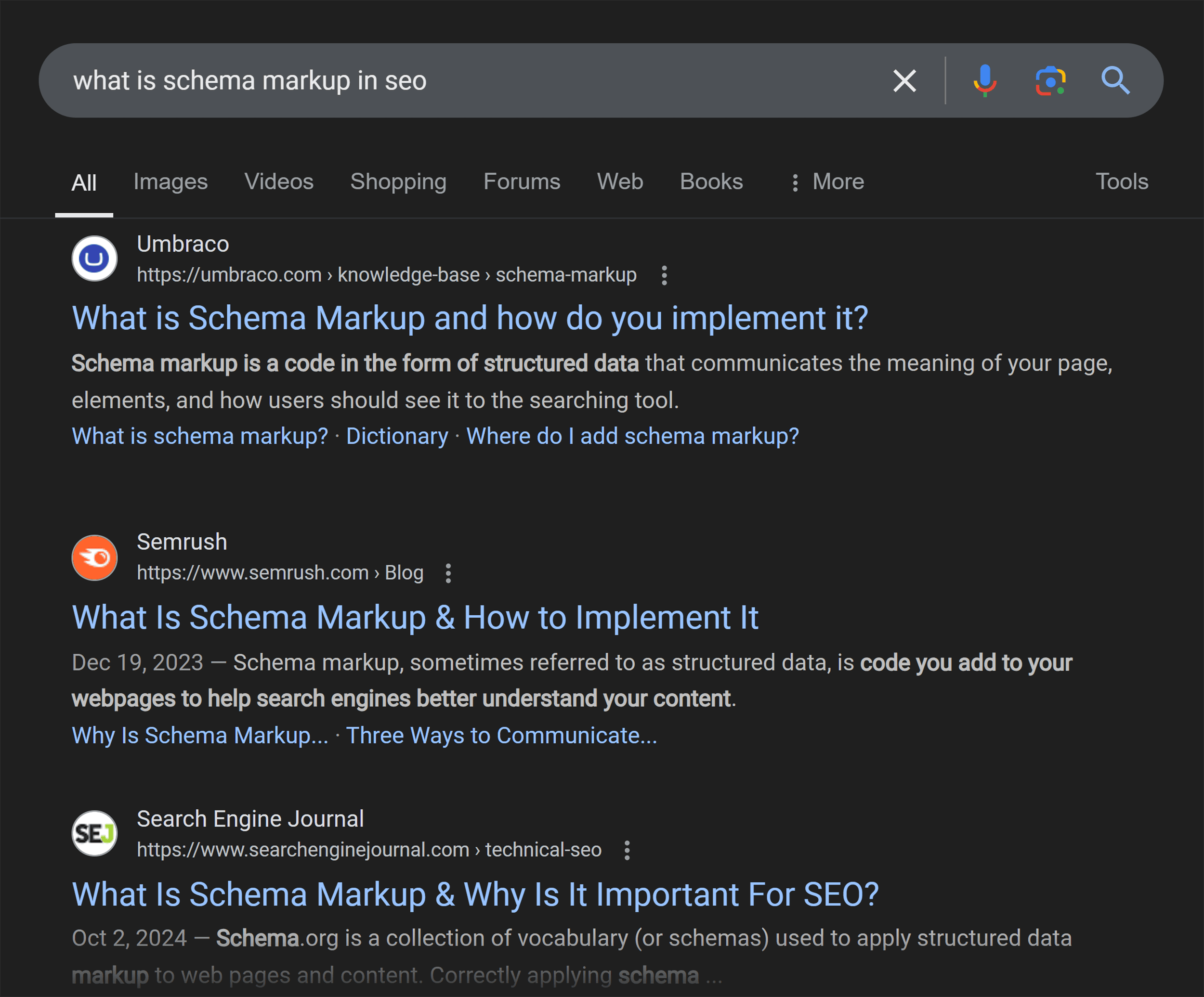 Google SERP – Dark theme